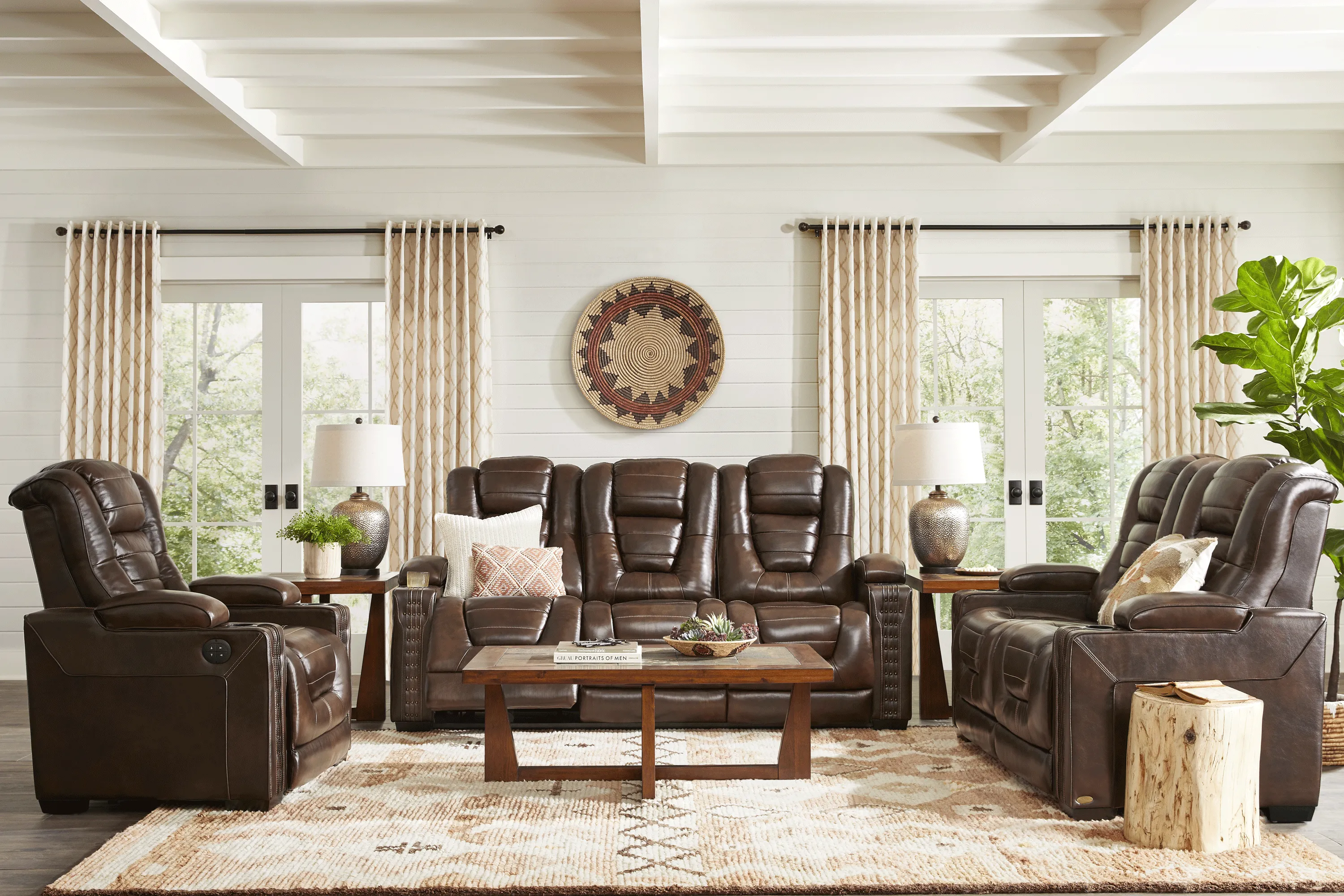 Eric Church Highway To Home Renegade Brown Leather 8 Pc Dual Power Reclining Living Room - Thumbnail - Image 1