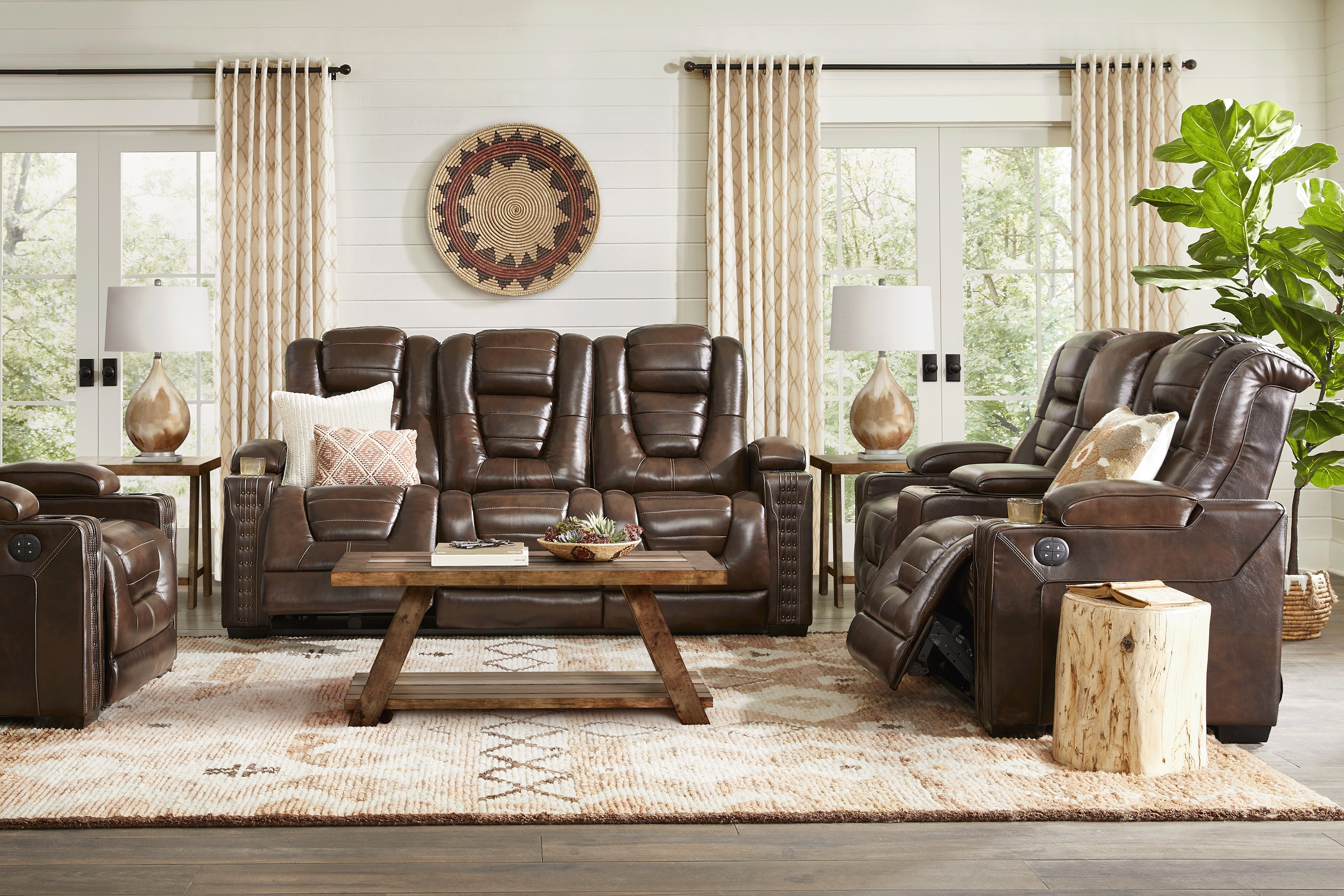 Eric Church Highway To Home Renegade Brown Leather 8 Pc Dual Power Reclining Living Room - Thumbnail - Image 1