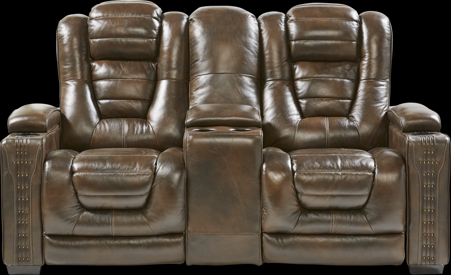 Eric Church Highway To Home Renegade Brown Leather Dual Power Reclining Console Loveseat - Thumbnail - Image 1