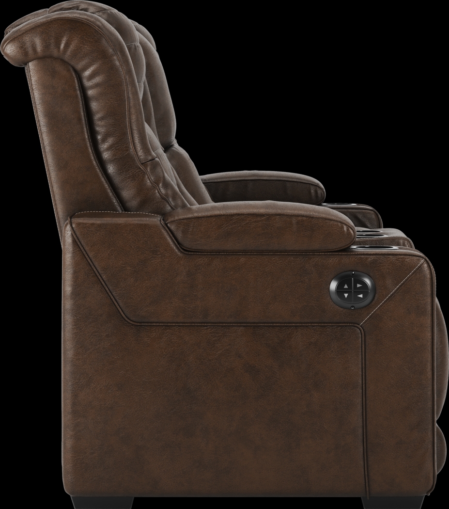 Eric Church Highway To Home Renegade Brown Leather Dual Power Reclining Console Loveseat - Thumbnail - Image 3