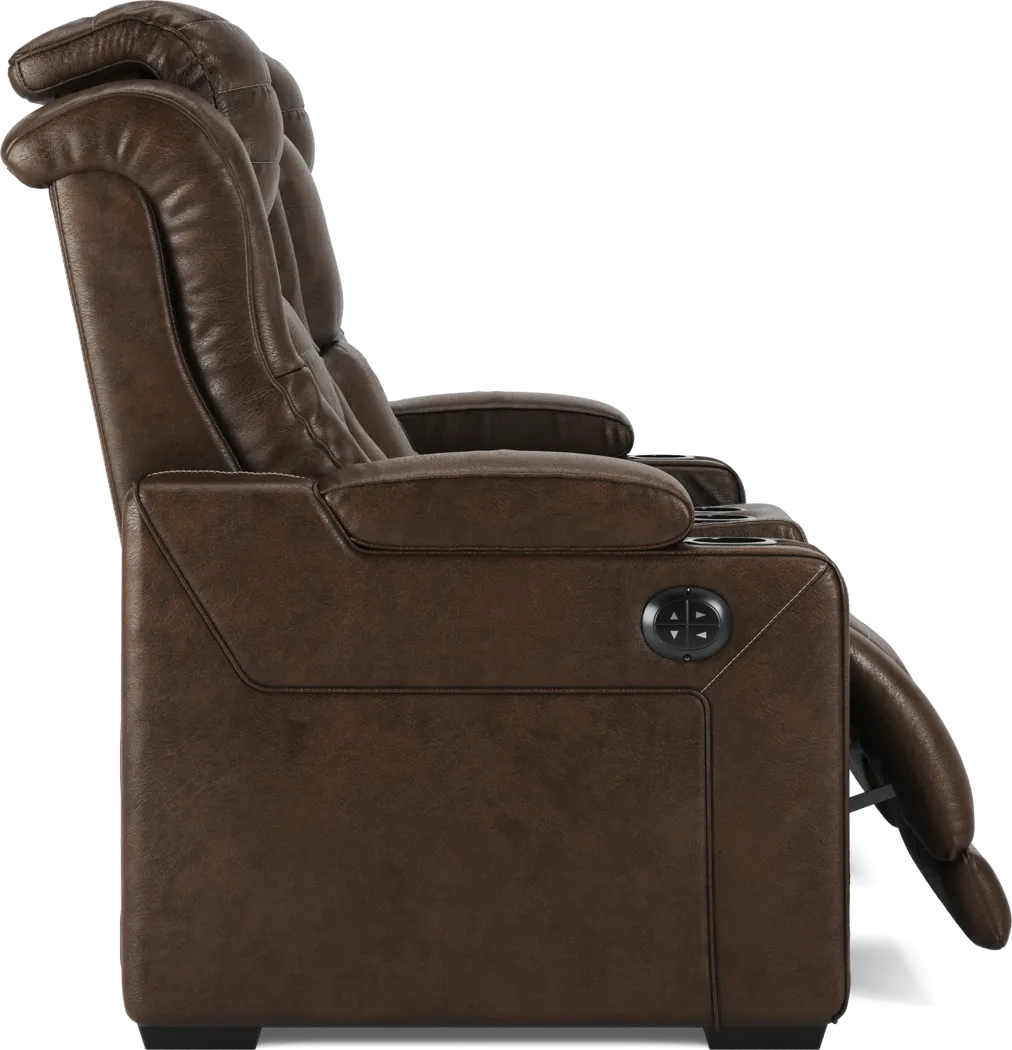 Eric Church Highway To Home Renegade Brown Leather Dual Power Reclining Console Loveseat - Image 5