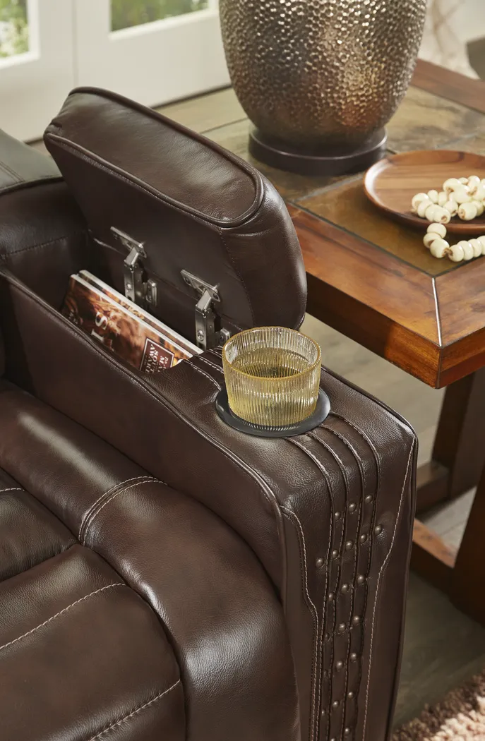 Eric Church Highway To Home Renegade Brown Leather Dual Power Reclining Console Loveseat - Image 7