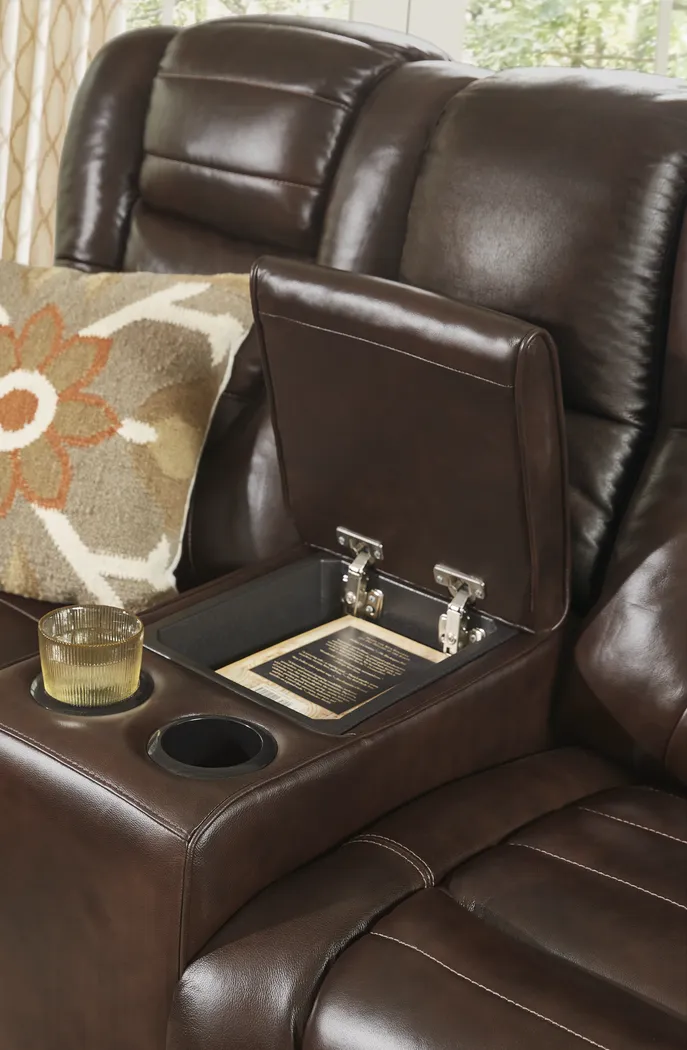 Eric Church Highway To Home Renegade Brown Leather Dual Power Reclining Console Loveseat - Image 9