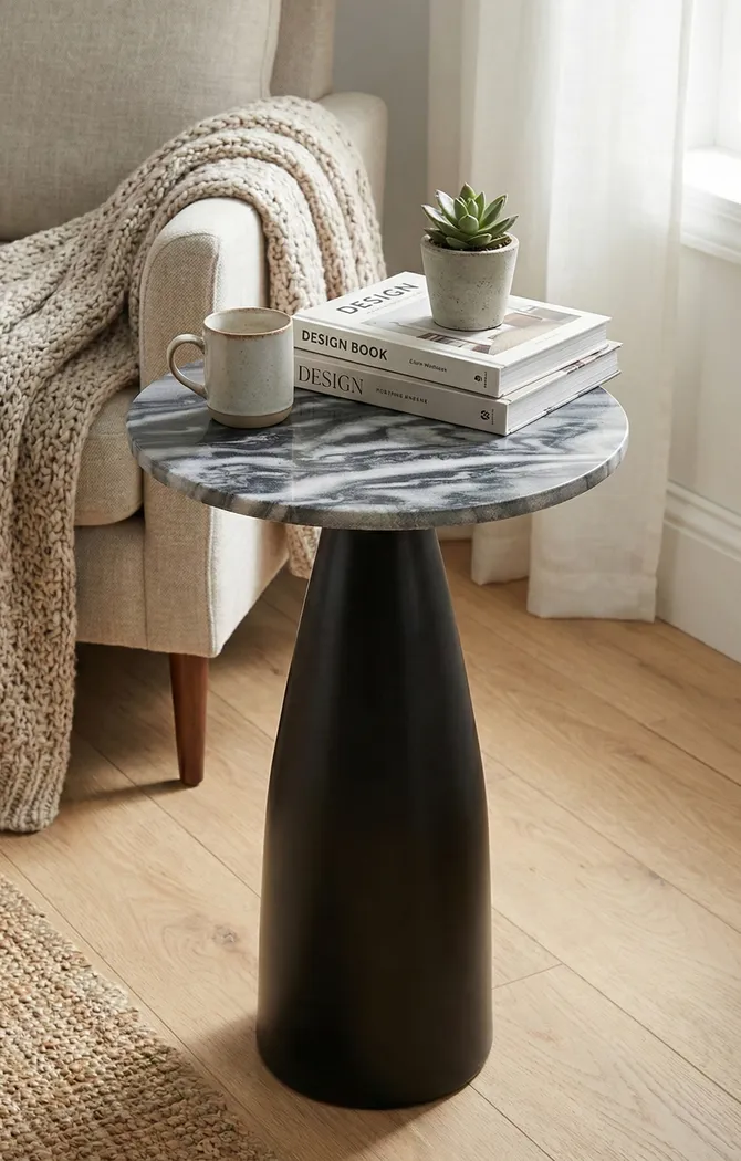 Erudite Black Accent Table with Black Marble Top - Thumbnail - Image 2
