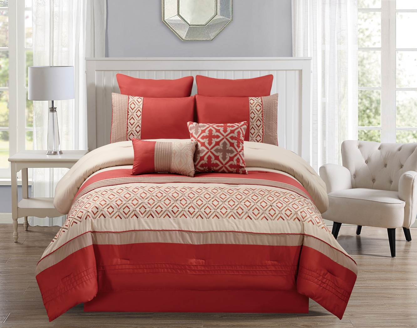 Estefani Orange 8 Pc Queen Comforter Set - Thumbnail - Image 1