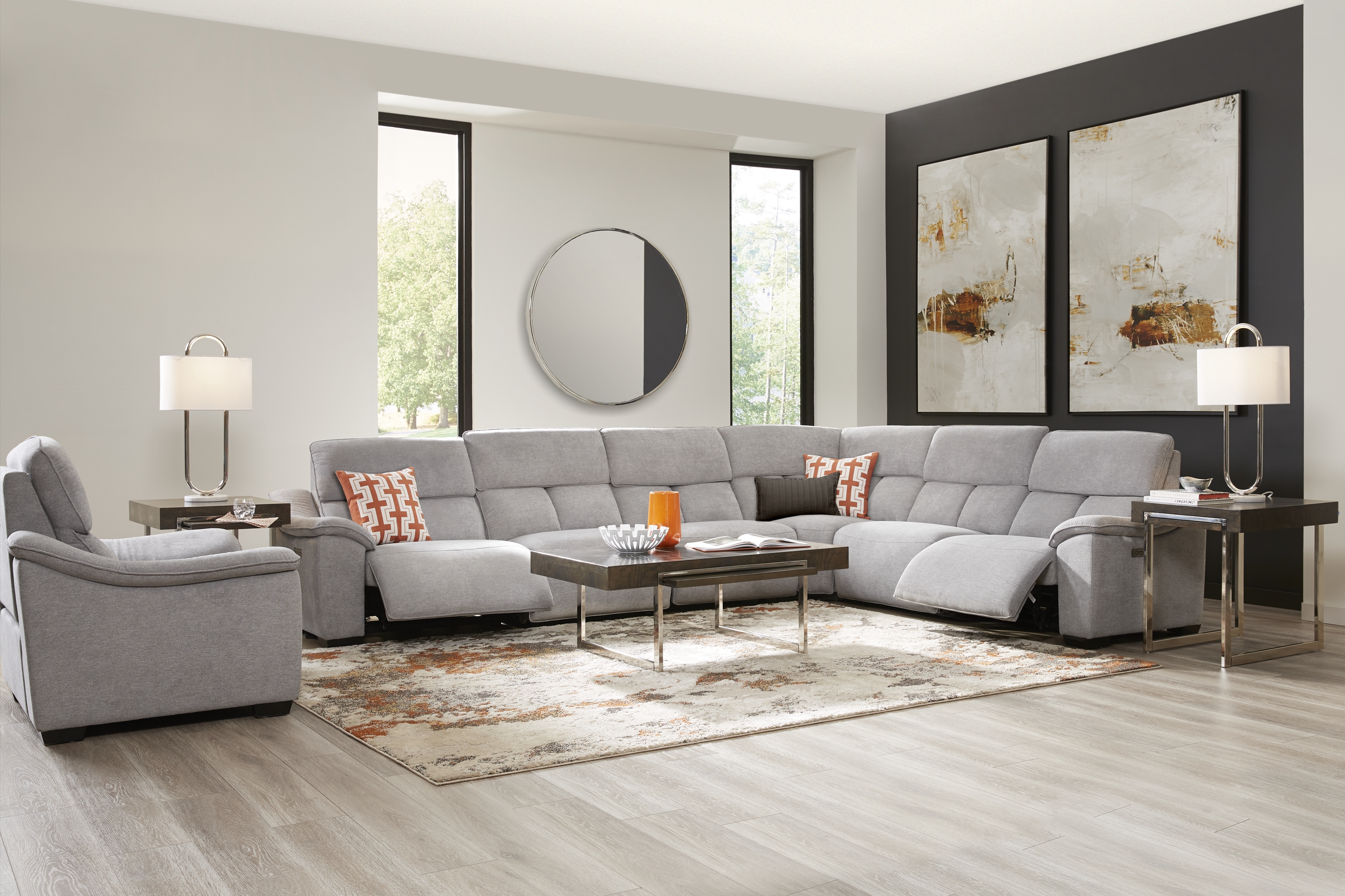 Eustice Bank Light Gray 6 Pc Dual Power Reclining Sectional - Thumbnail - Image 2