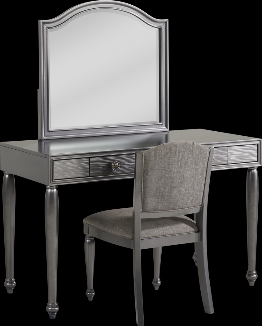 Evangeline Charcoal Vanity Desk with Mirror and Chair Set - Thumbnail - Image 2
