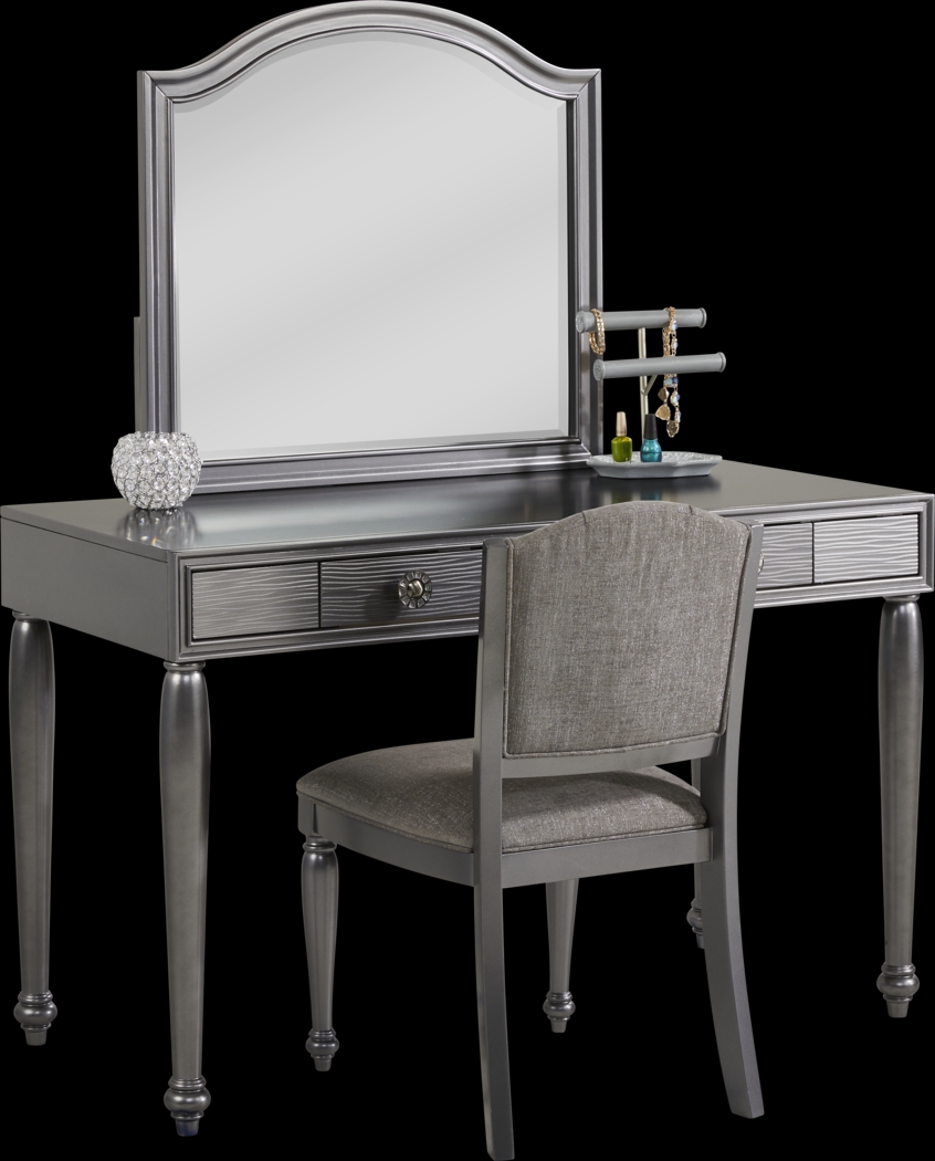 Evangeline Charcoal Vanity Desk with Mirror and Chair Set - Thumbnail - Image 3