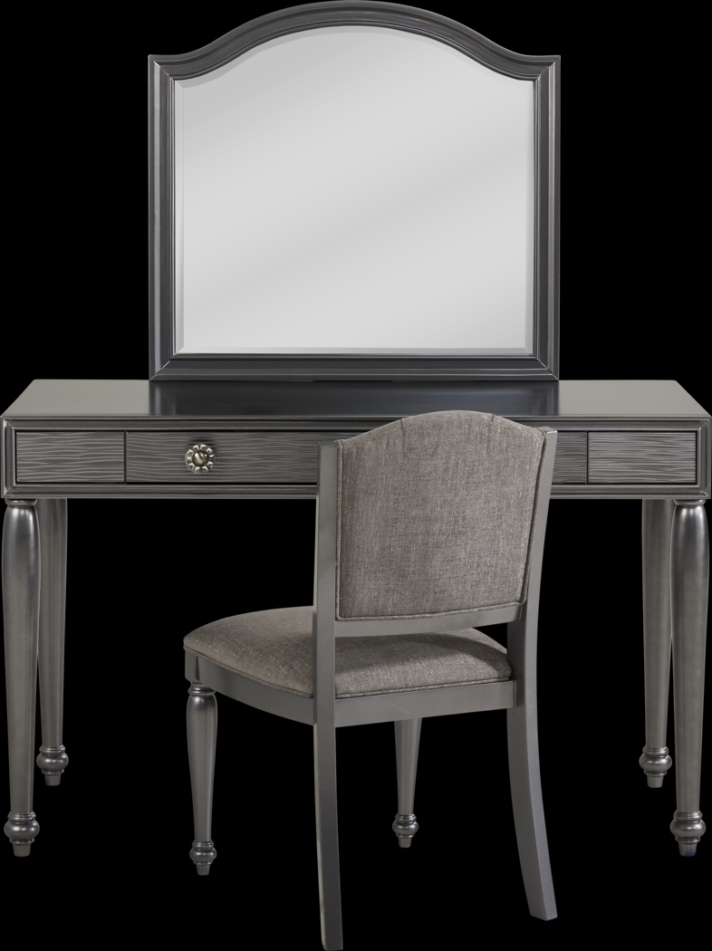 Evangeline Charcoal Vanity Desk with Mirror and Chair Set - Thumbnail - Image 1