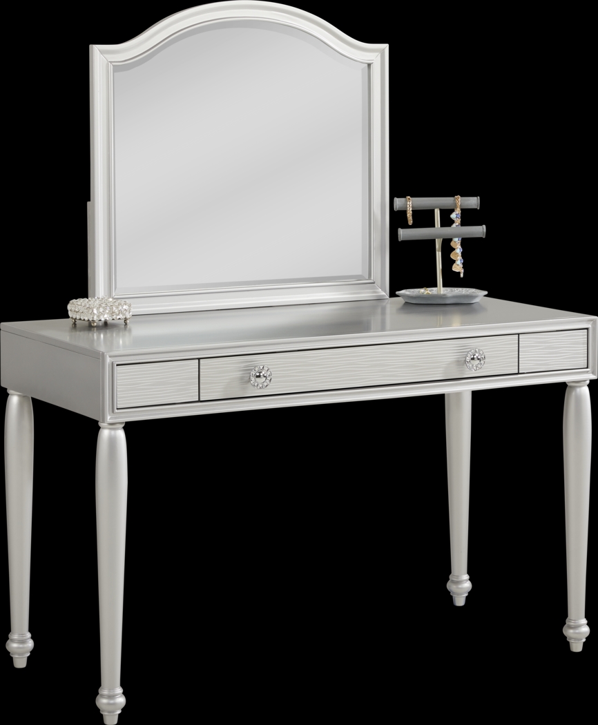 Evangeline Silver Vanity Desk with Mirror - Thumbnail - Image 3
