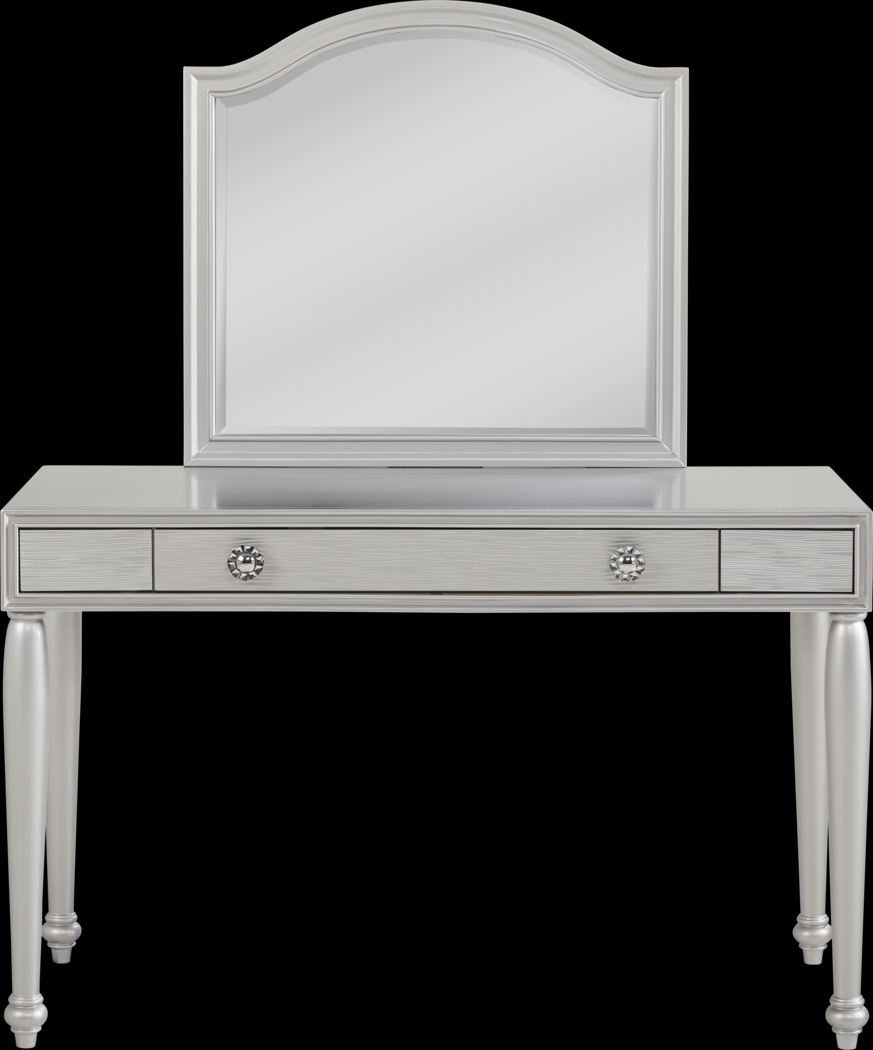 Evangeline Silver Vanity Desk with Mirror - Thumbnail - Image 1