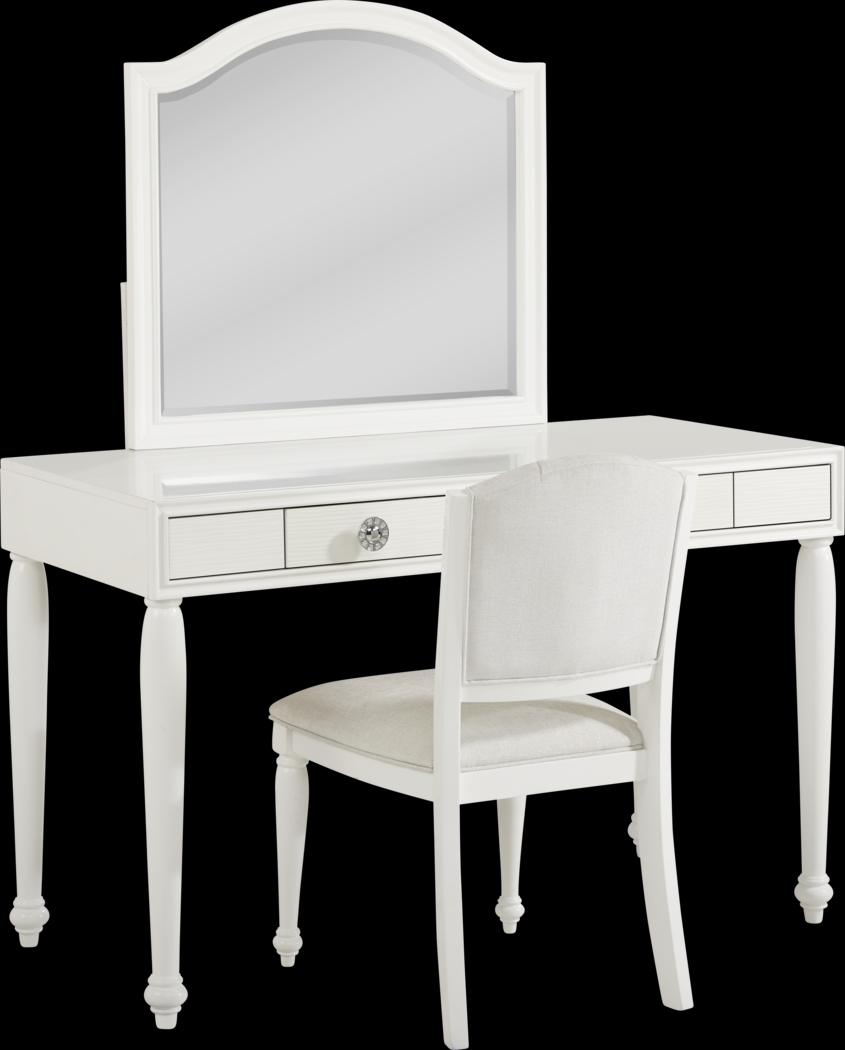 Evangeline White Vanity Desk with Mirror and Chair Set - Thumbnail - Image 2