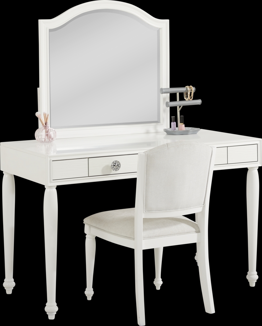 Evangeline White Vanity Desk with Mirror and Chair Set - Thumbnail - Image 3