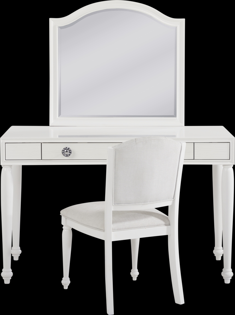 Evangeline White Vanity Desk with Mirror and Chair Set - Thumbnail - Image 1