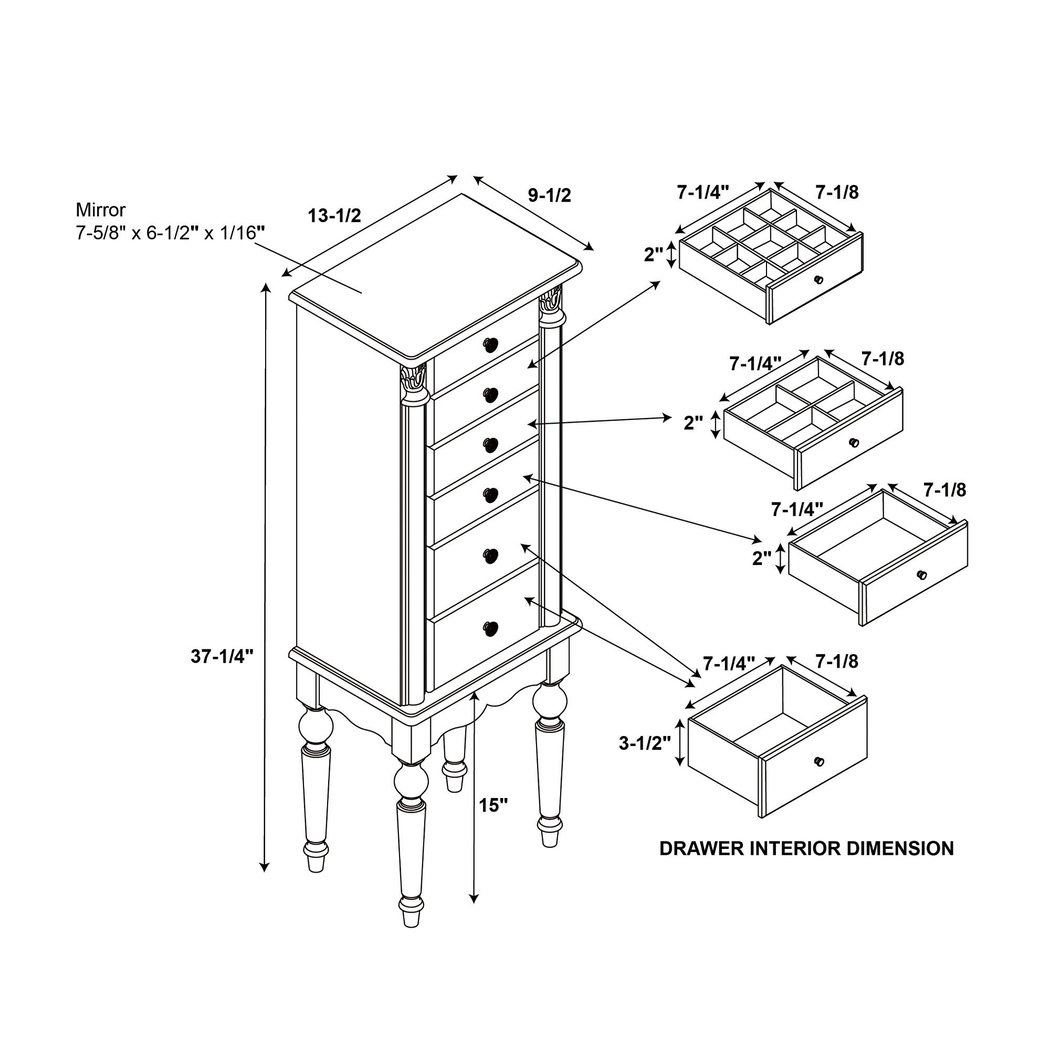 Everinaa White Jewelry Armoire - Thumbnail - Image 15