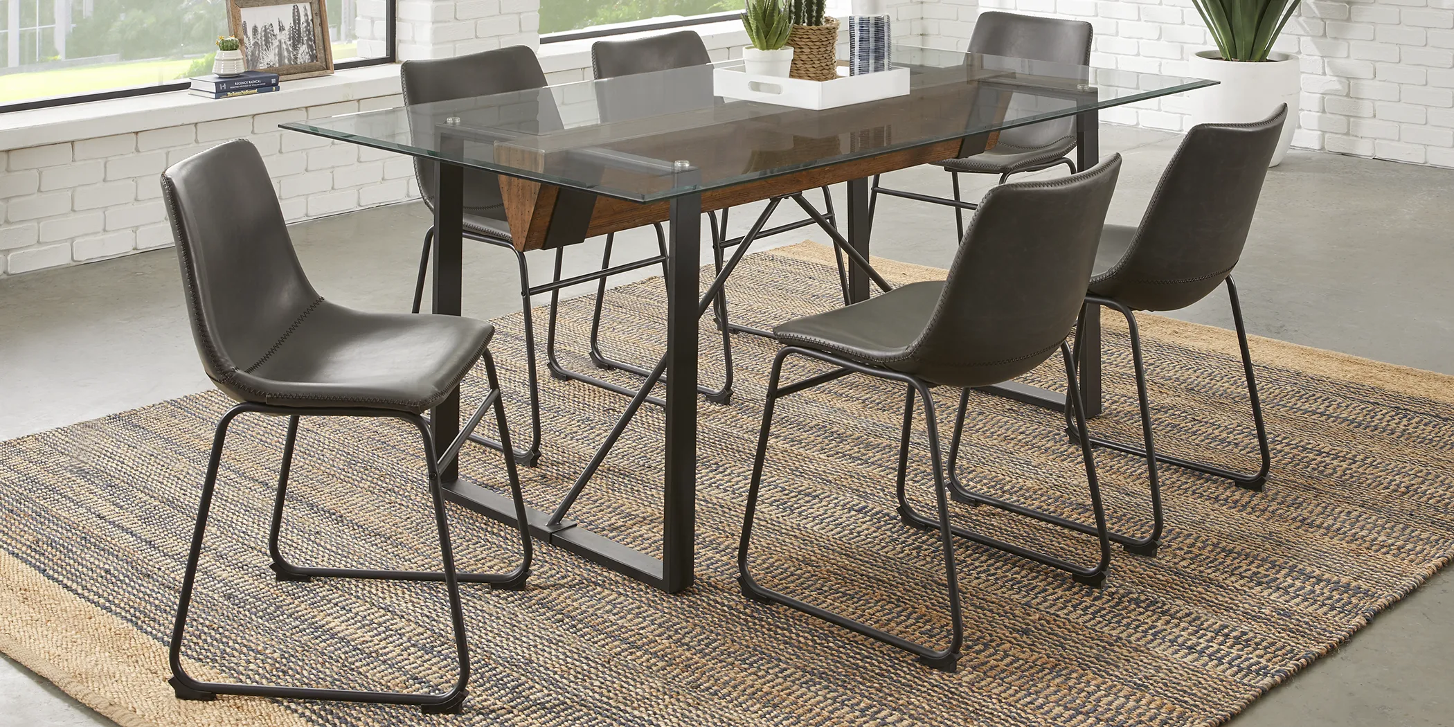 Everton Dark Brown 5 Pc Dining Set with Gray Chairs - Thumbnail - Image 1