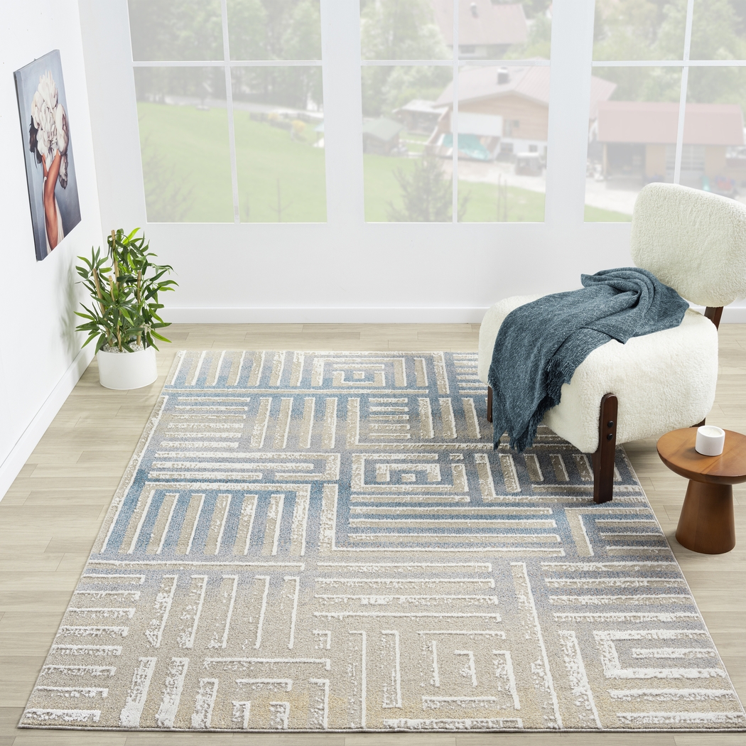 Evette Rios Udae Blue 5'3 x 7' Rug - Thumbnail - Image 3