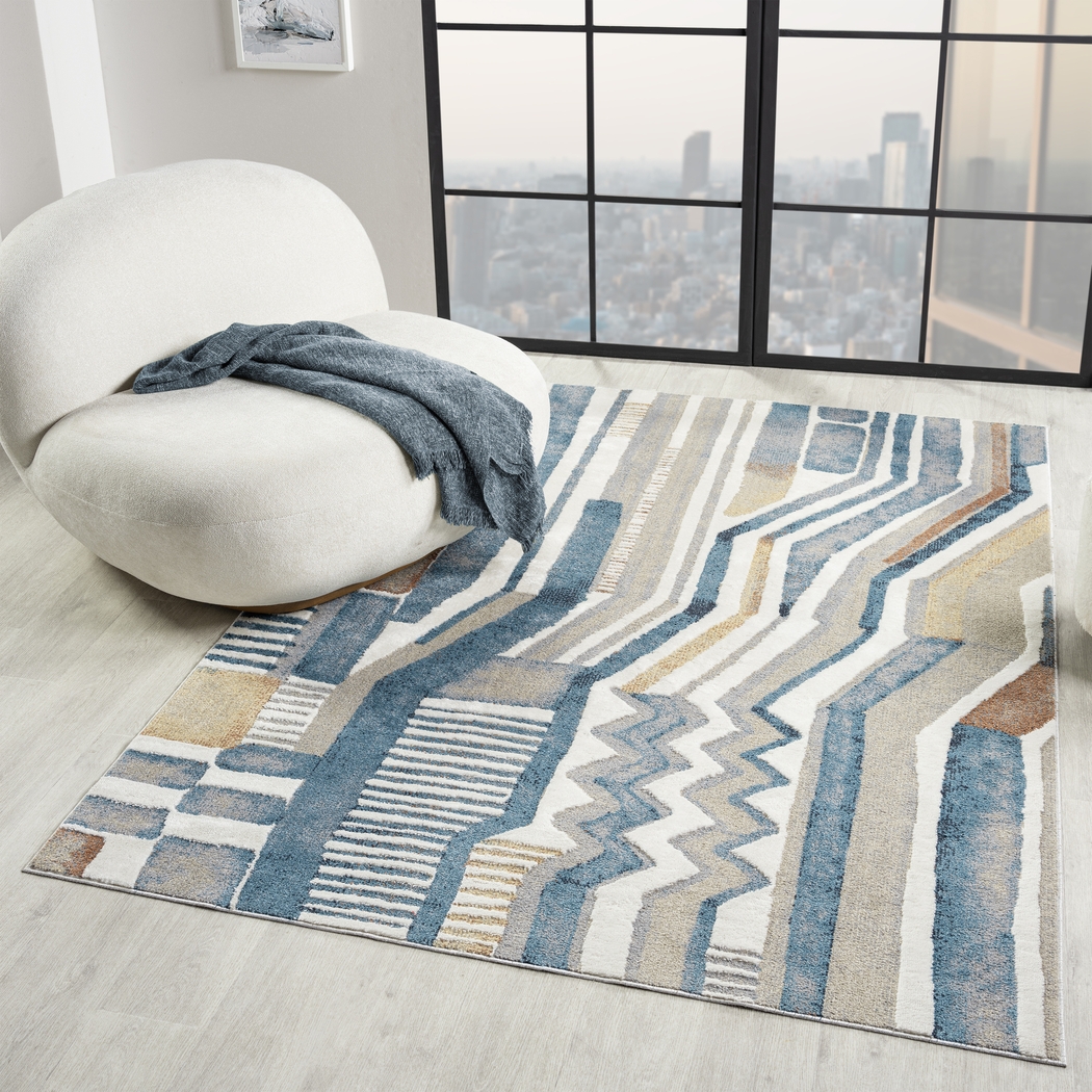 Evette Rios Zorion Blue 5'3 x 7' Rug - Thumbnail - Image 3