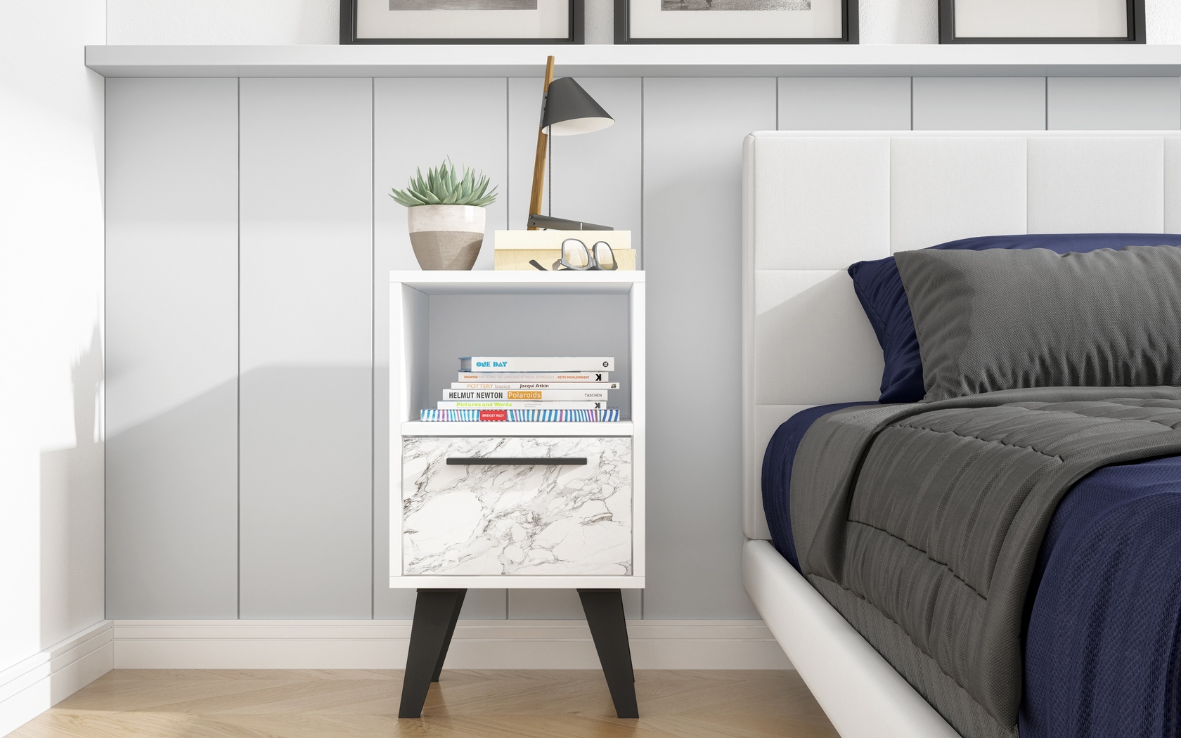 Exmore White Marble Nightstand - Thumbnail - Image 2