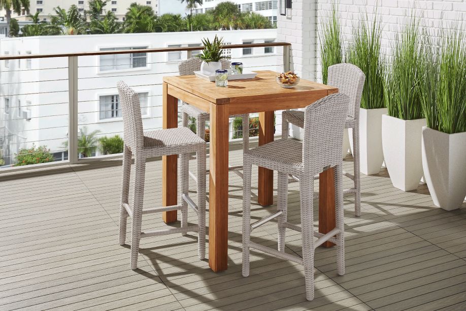 Outdoor bar table and chairs.
