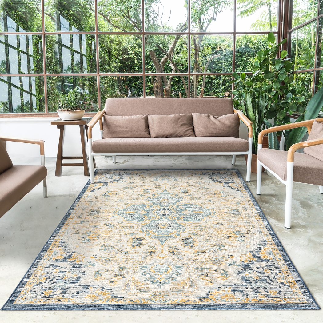 Fadika Blue 7'10 x 9'10 Indoor/Outdoor Rug - Thumbnail - Image 4