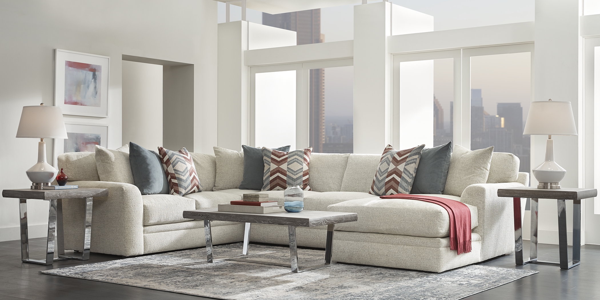 Fairleigh Linen 6 Pc Sectional Living Room - Thumbnail - Image 1