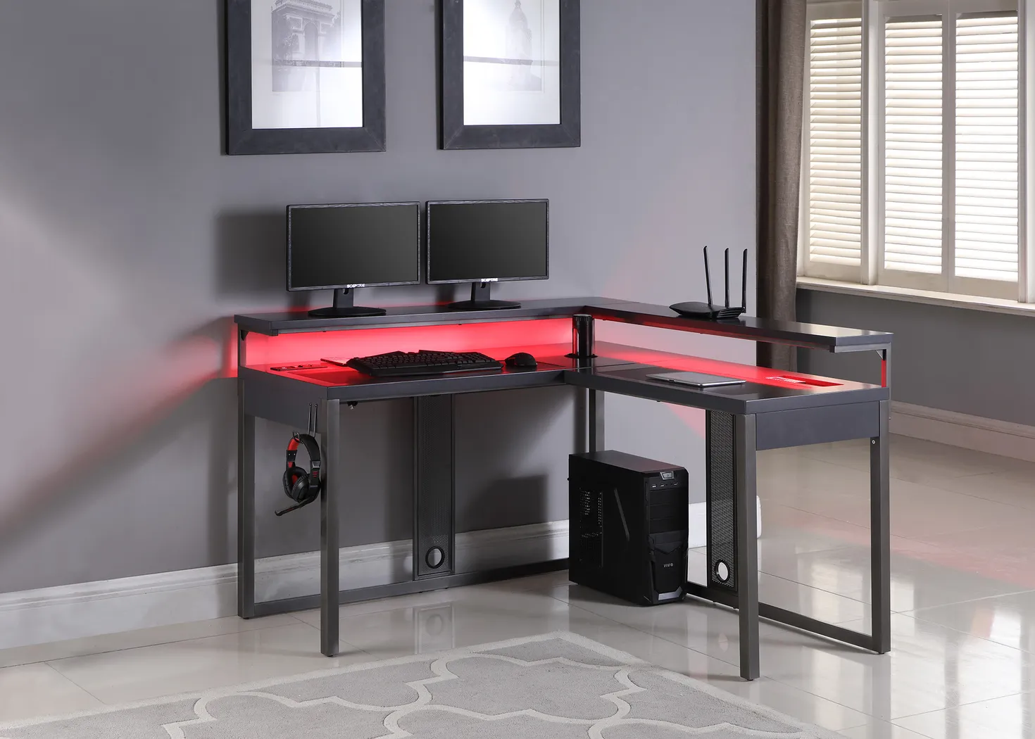 Kids Falkor Gray L-shaped Gaming Desk - Thumbnail - Image 13