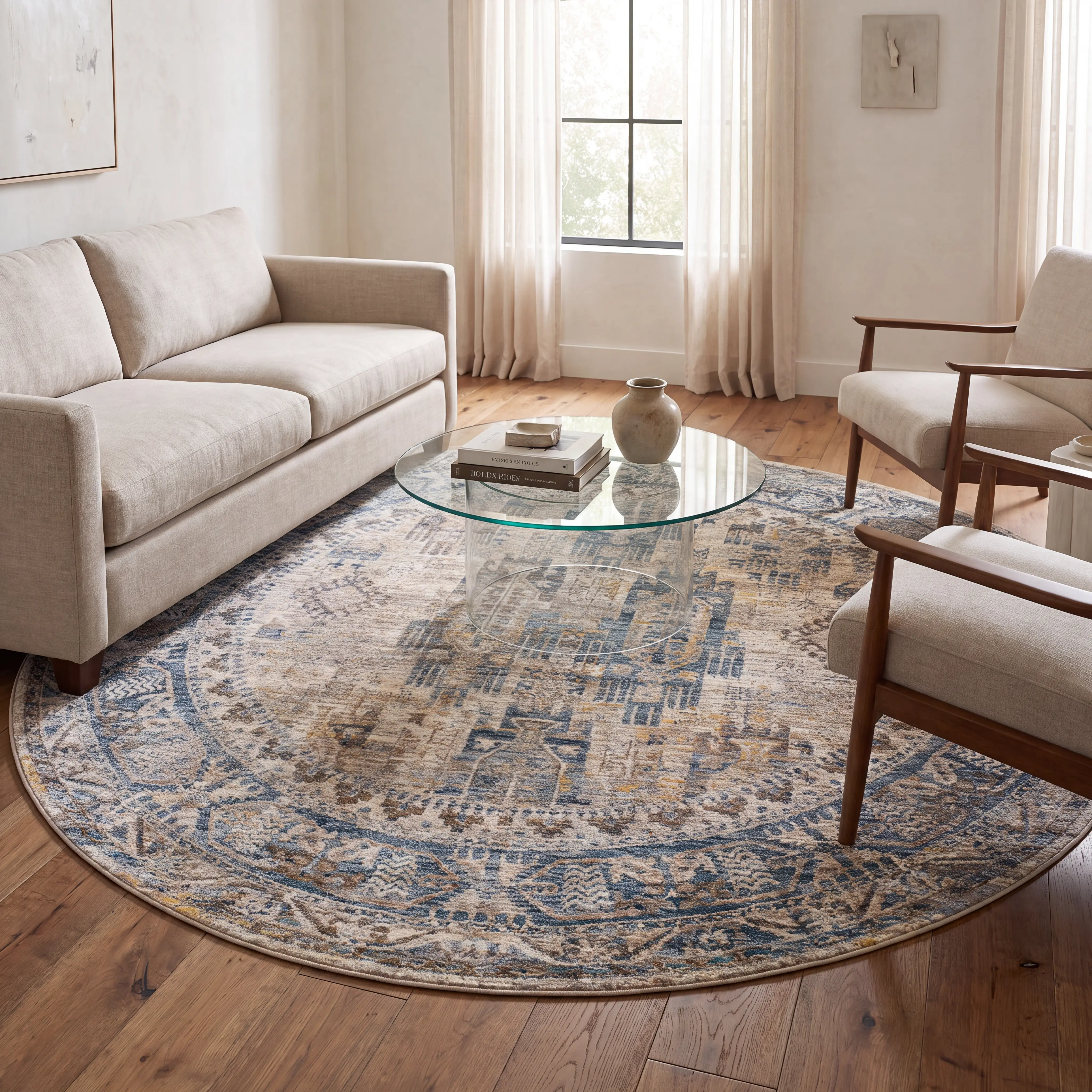 Falworth Blue 6'7 Round Rug - Thumbnail - Image 2