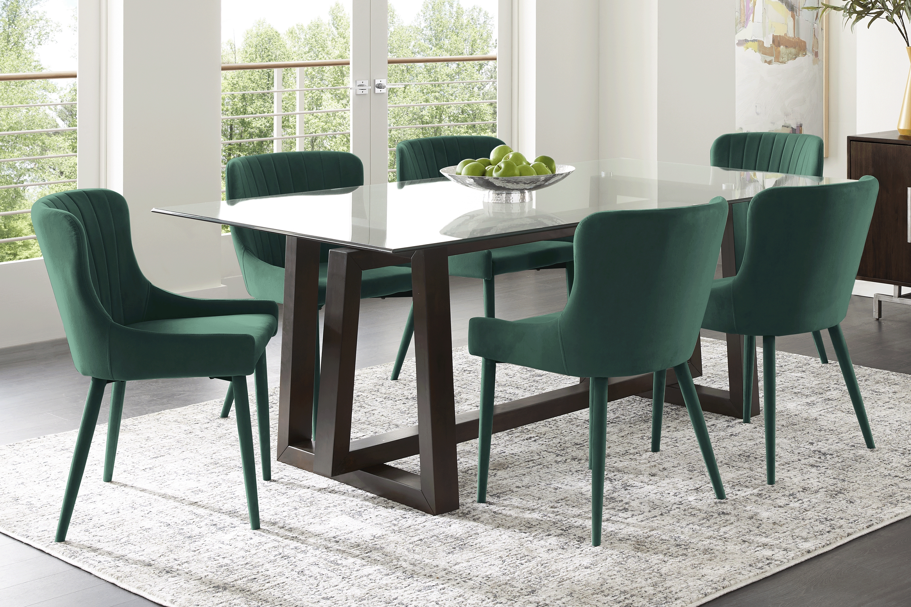 Fanmoore Espresso 5 Pc Dining Room with Emeric Emerald Side Chair - Thumbnail - Image 1