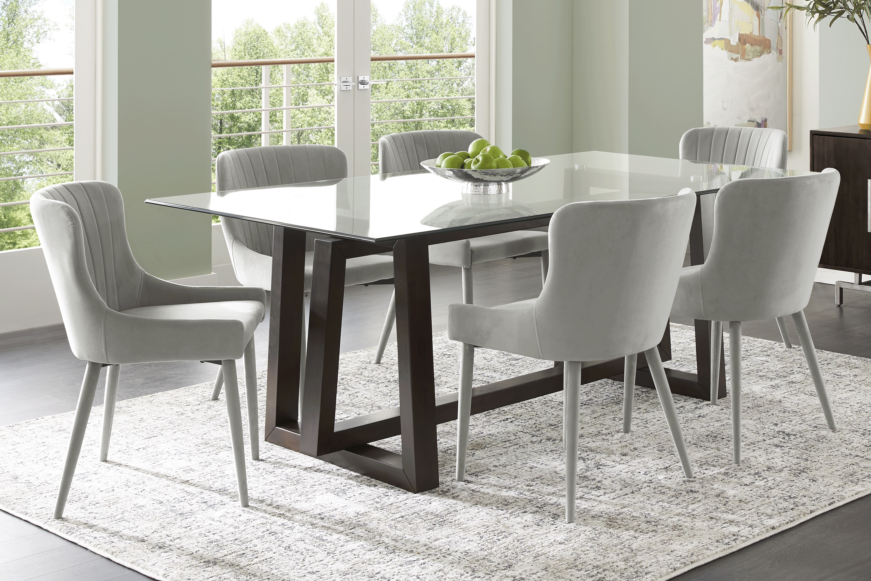 Fanmoore Espresso 5 Pc Dining Room with Emeric Gray Side Chairs - Thumbnail - Image 1