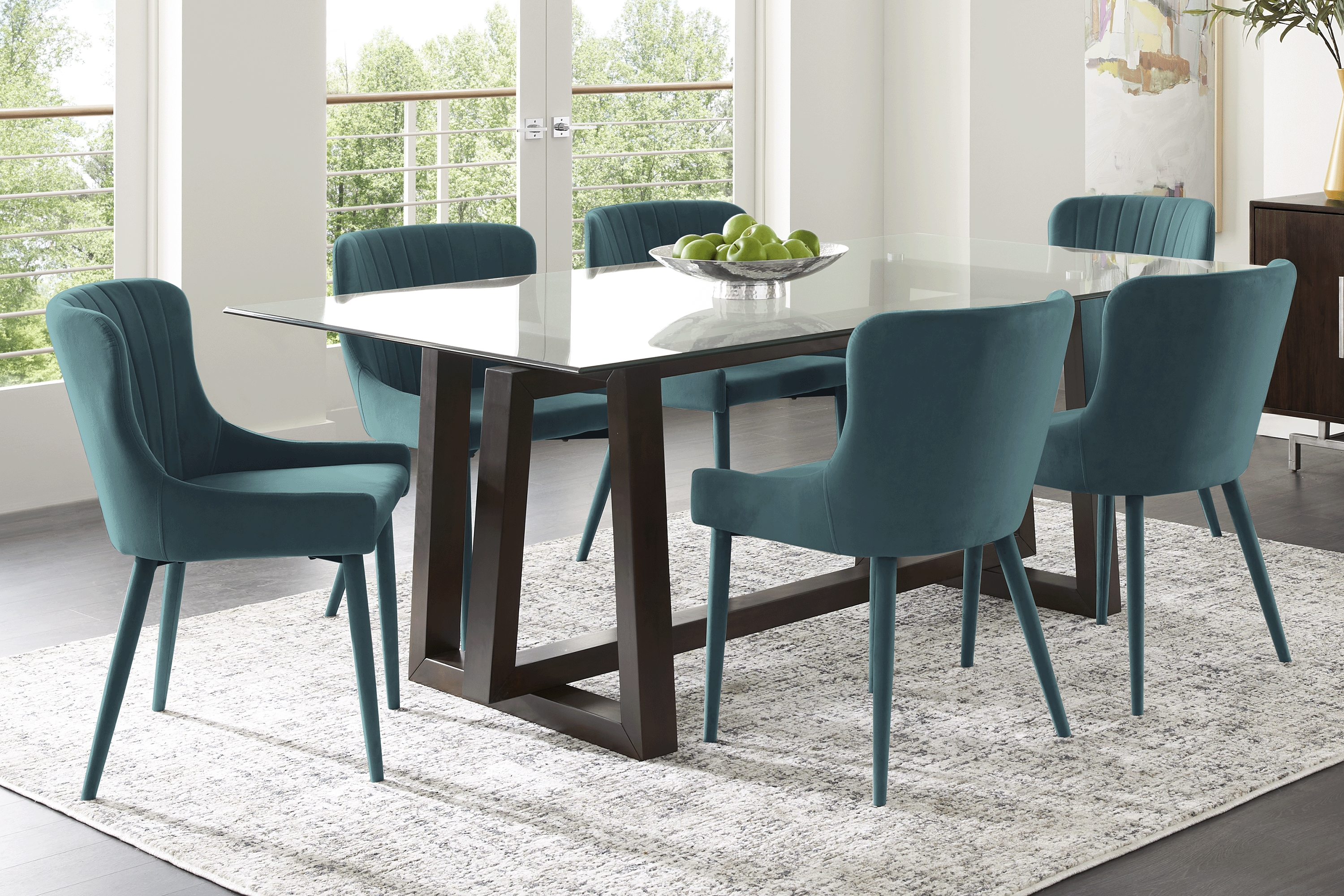 Fanmoore Espresso 5 Pc Dining Room with Emeric Ink Side Chairs - Thumbnail - Image 1