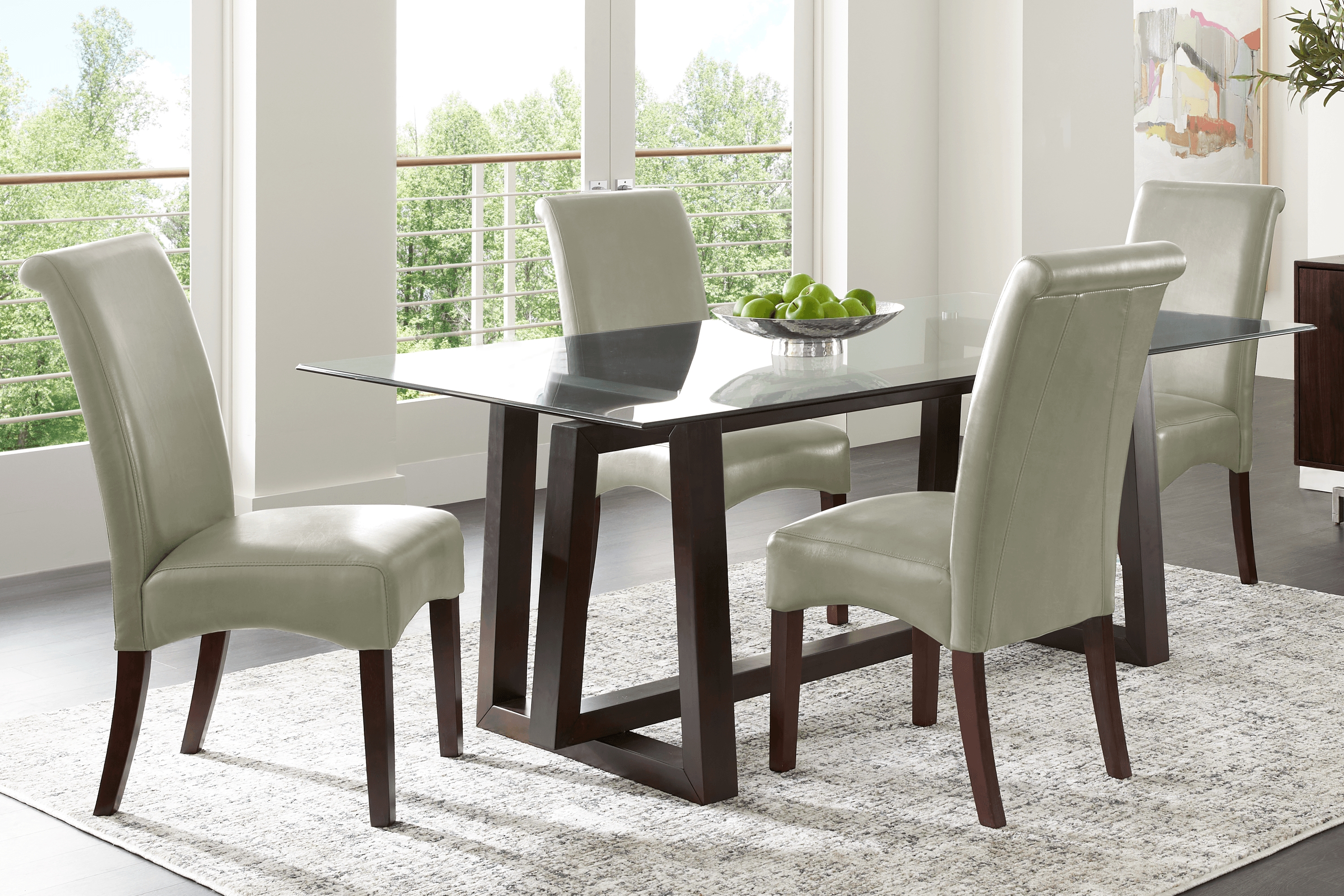 Fanmoore Espresso 5 Pc Dining Set with Green Chairs - Thumbnail - Image 1