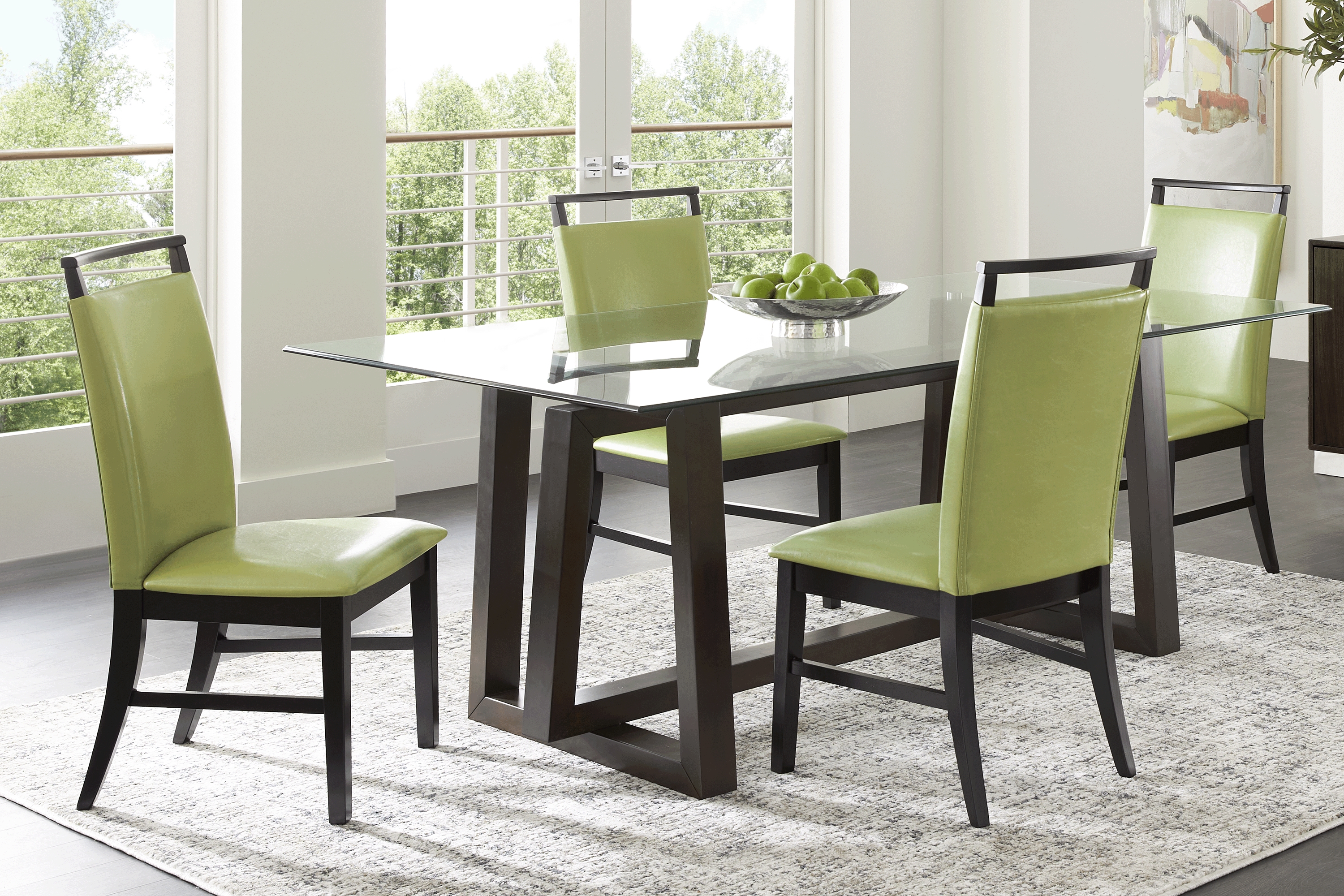 Fanmoore Espresso 5 Pc Dining Set with Green Chairs - Thumbnail - Image 1