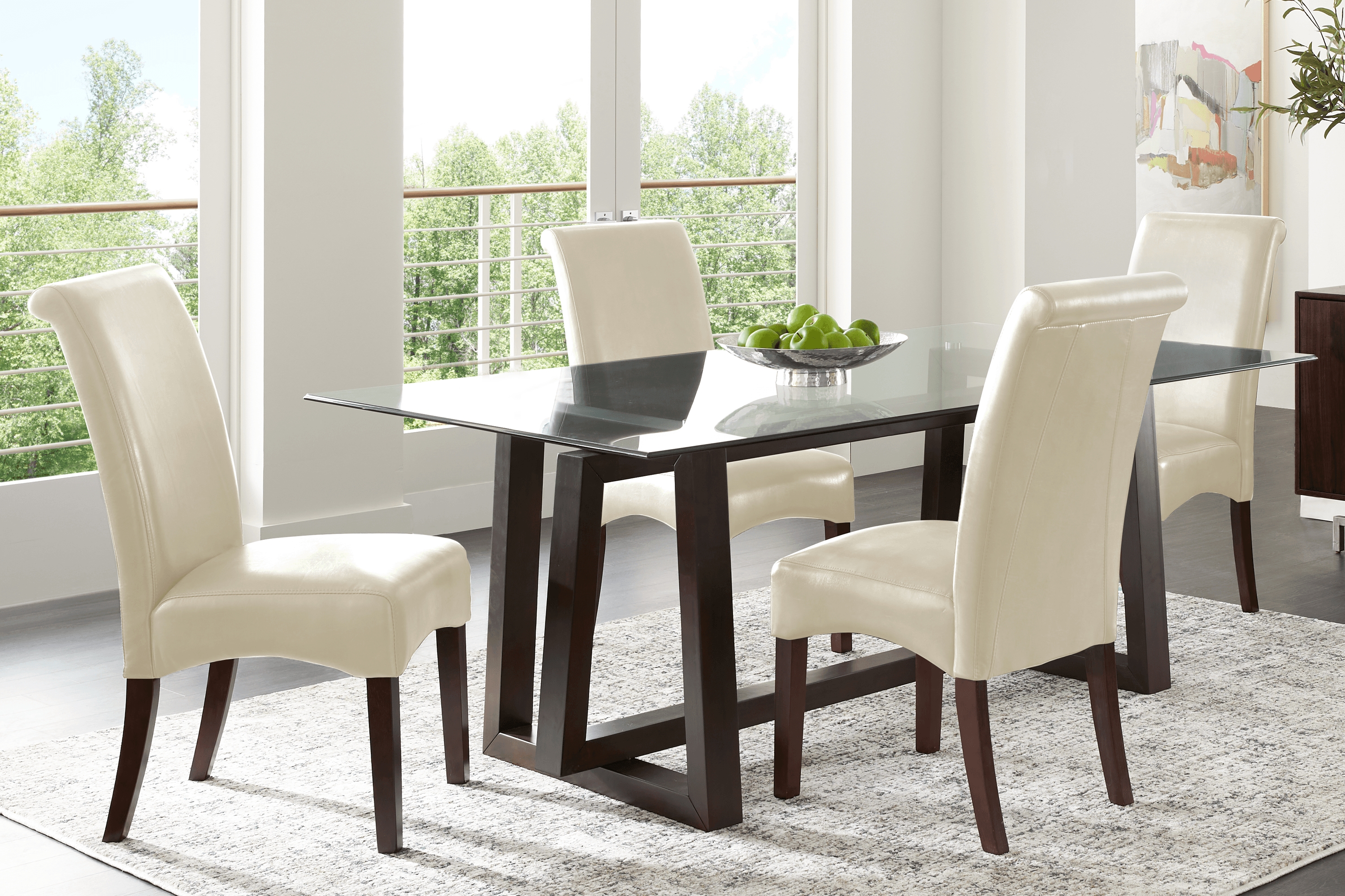 Fanmoore Espresso 5 Pc Dining Set with Ivory Chairs - Thumbnail - Image 1
