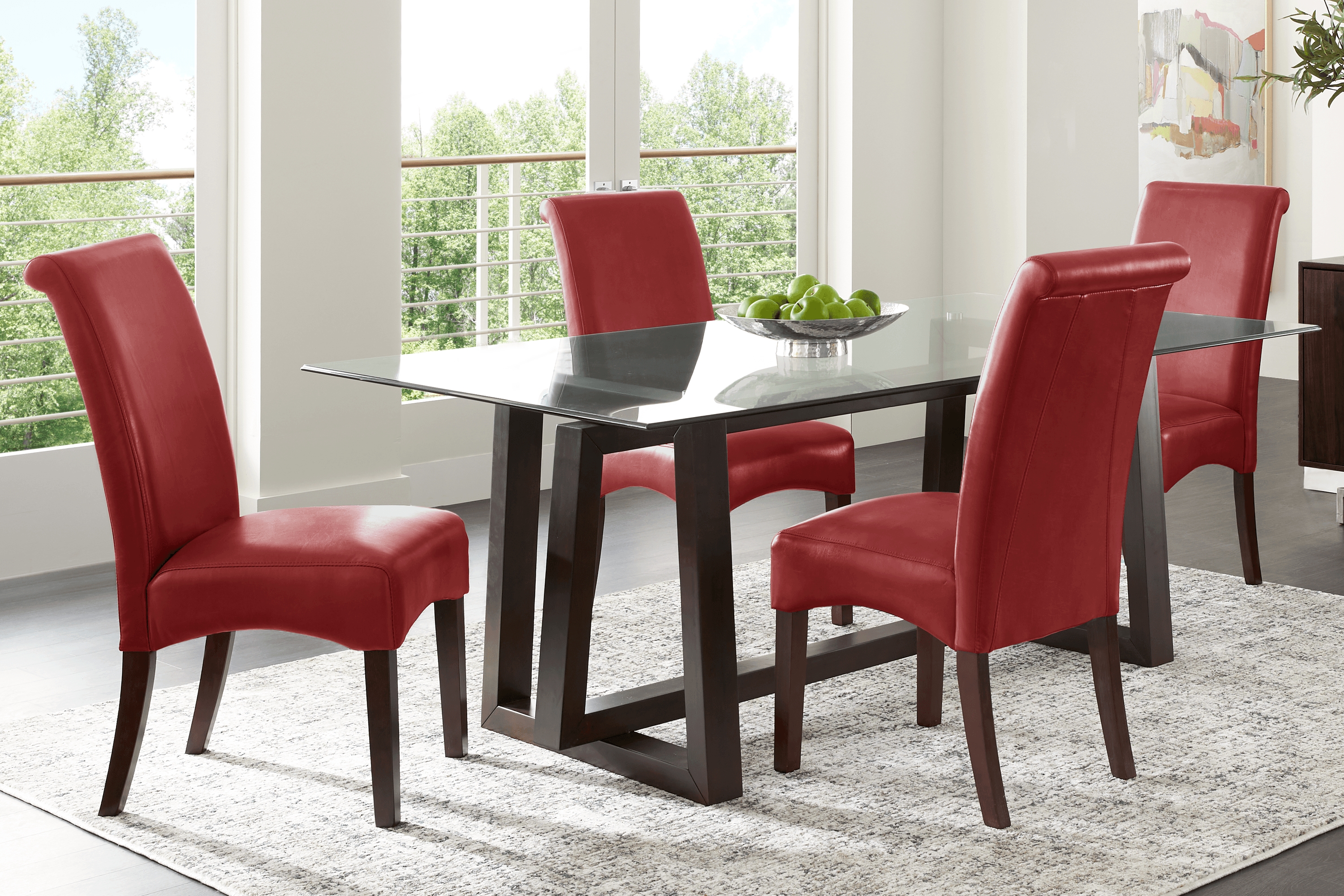 Fanmoore Espresso 5 Pc Dining Set with Red Chairs - Thumbnail - Image 1