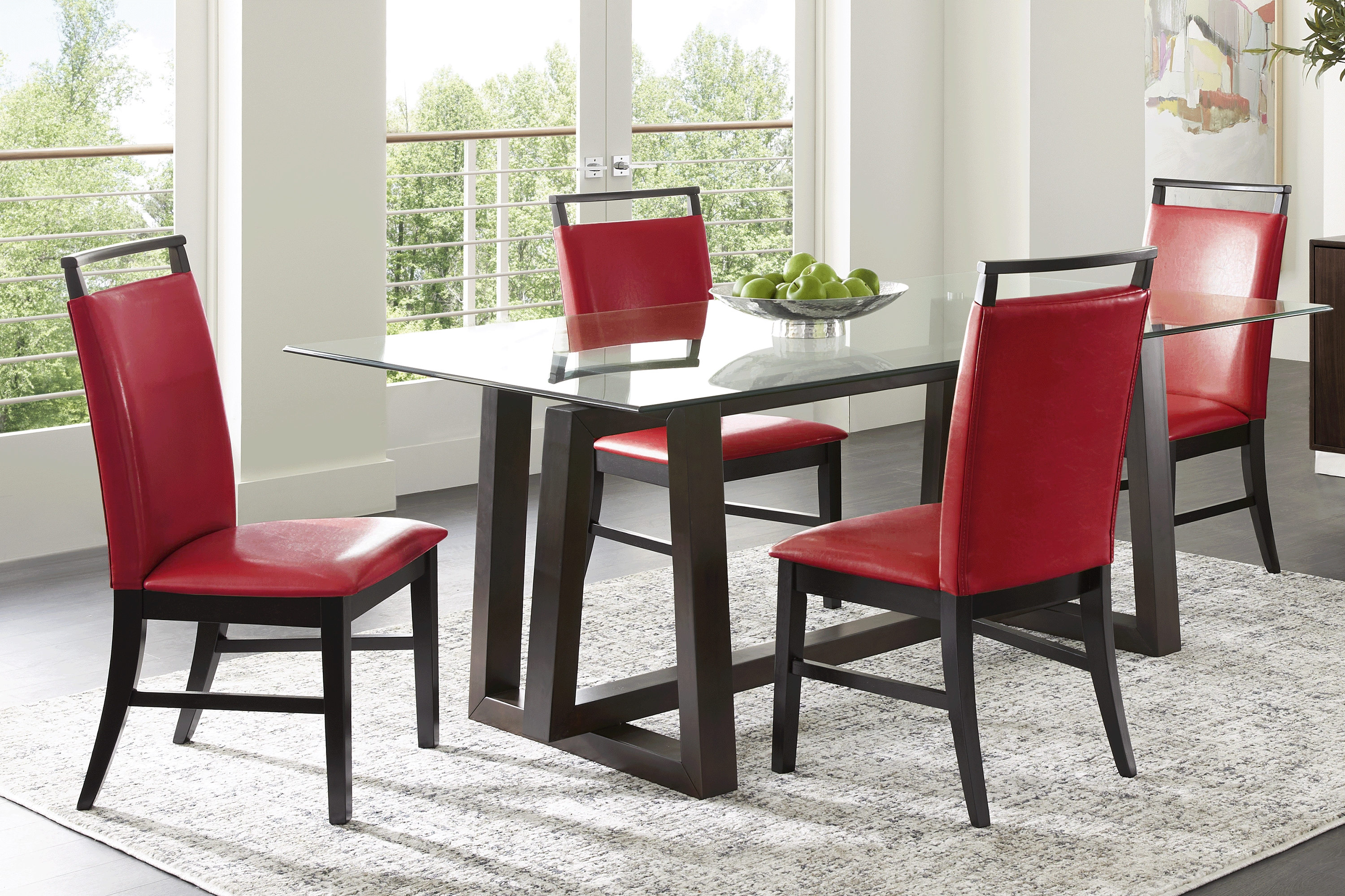 Fanmoore Espresso 5 Pc Dining Set with Red Chairs - Thumbnail - Image 1