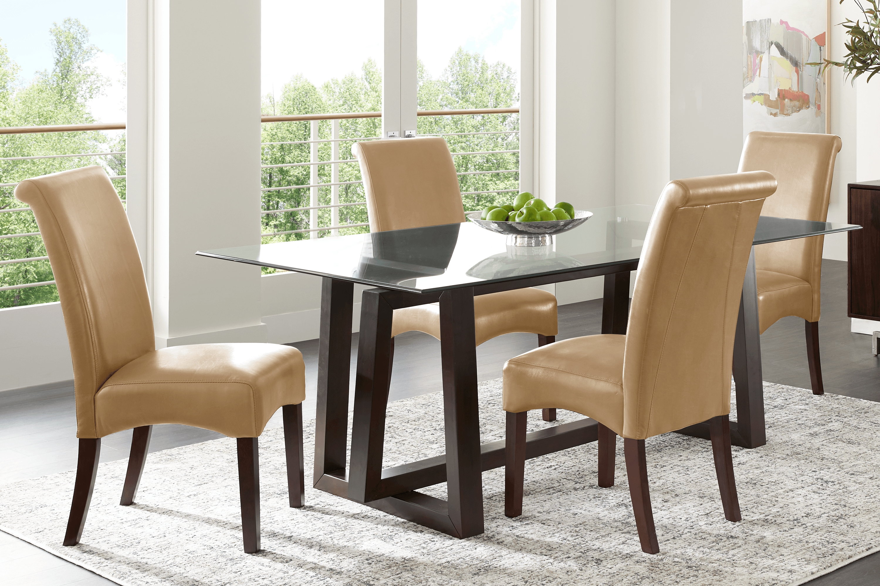 Fanmoore Espresso 5 Pc Dining Set with Tan Chairs - Thumbnail - Image 1