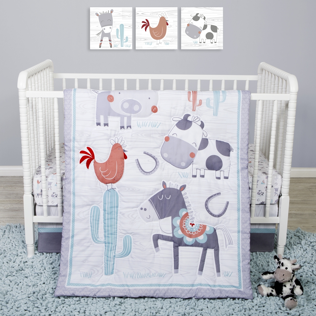 Farm Games White 4 Pc Baby Bedding Set - Thumbnail - Image 1