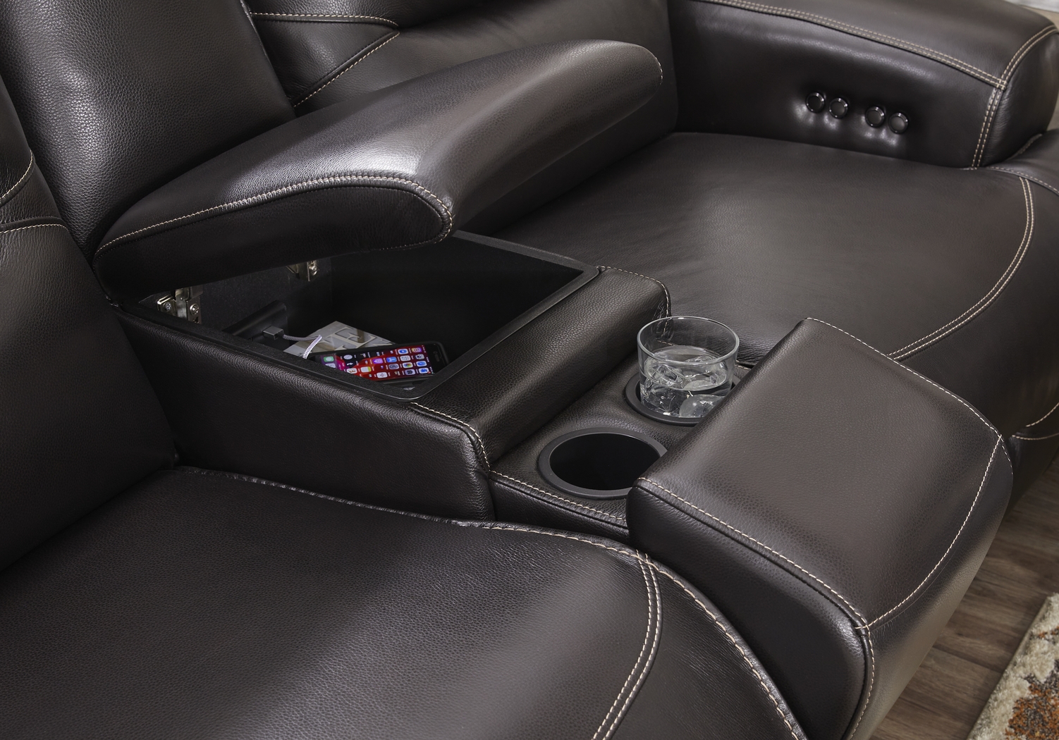 Farona Black Cherry Leather 6 Pc Dual Power Reclining Sectional Living Room - Thumbnail - Image 7