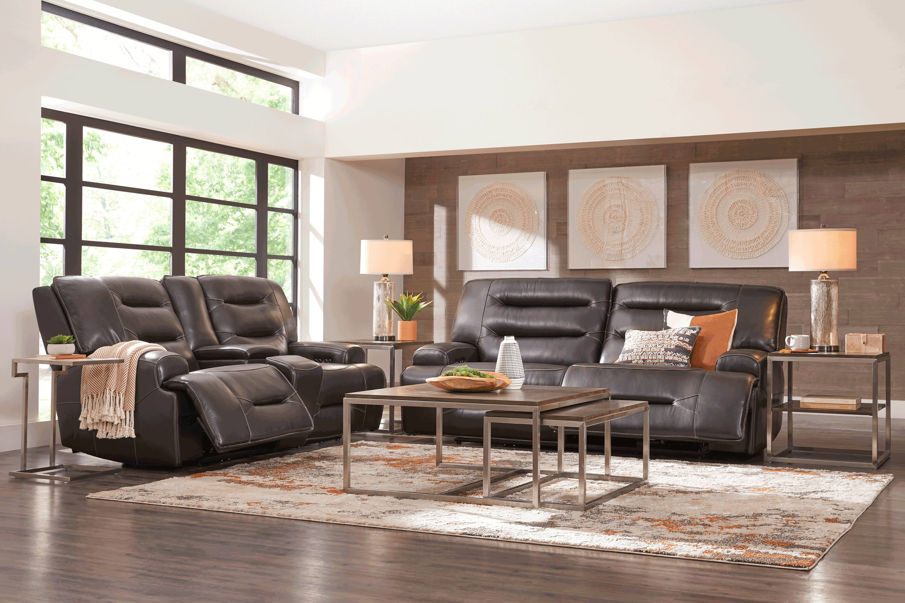 Farona Black Cherry Leather 7 Pc Dual Power Reclining Living Room - Thumbnail - Image 1