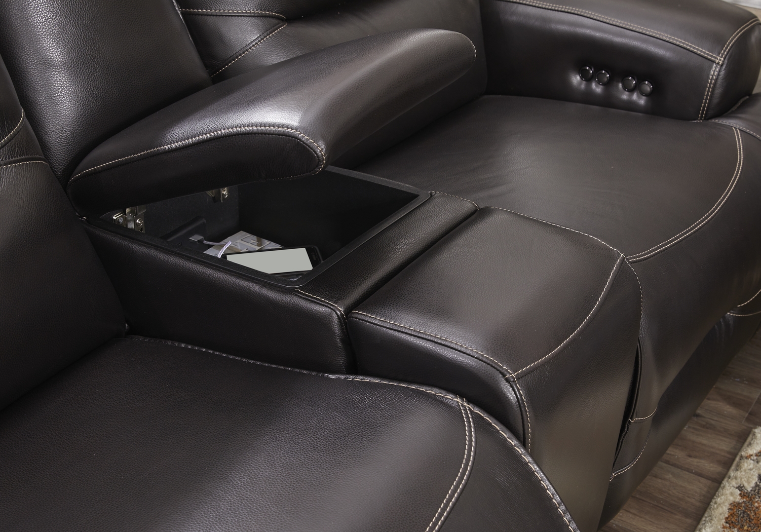 Farona Black Cherry Leather 5 Pc Dual Power Reclining Living Room - Thumbnail - Image 11