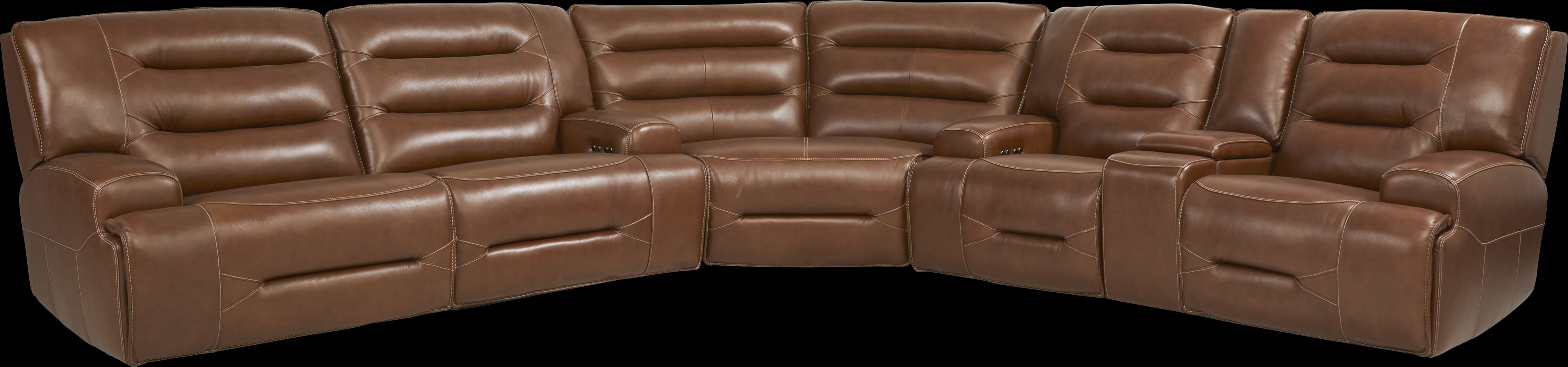 Farona Caramel Leather 3 Pc Dual Power Reclining Sectional - Thumbnail - Image 1