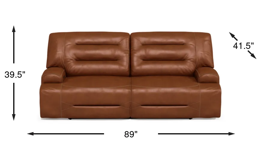 Farona Caramel Brown Leather Dual Power Reclining Sofa | Rooms to Go