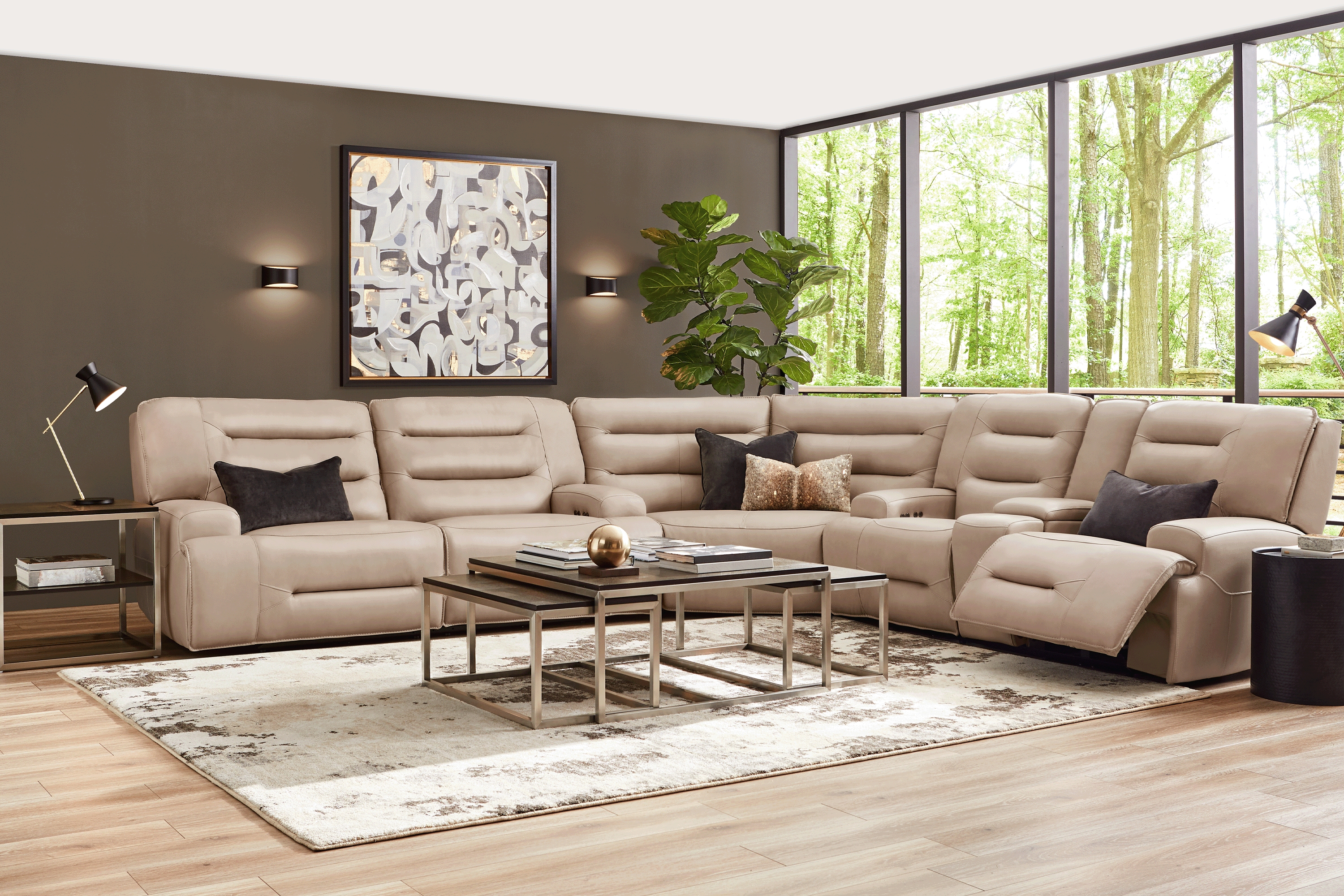 Farona Ivory Leather 6 Pc Dual Power Reclining Sectional Living Room - Thumbnail - Image 1