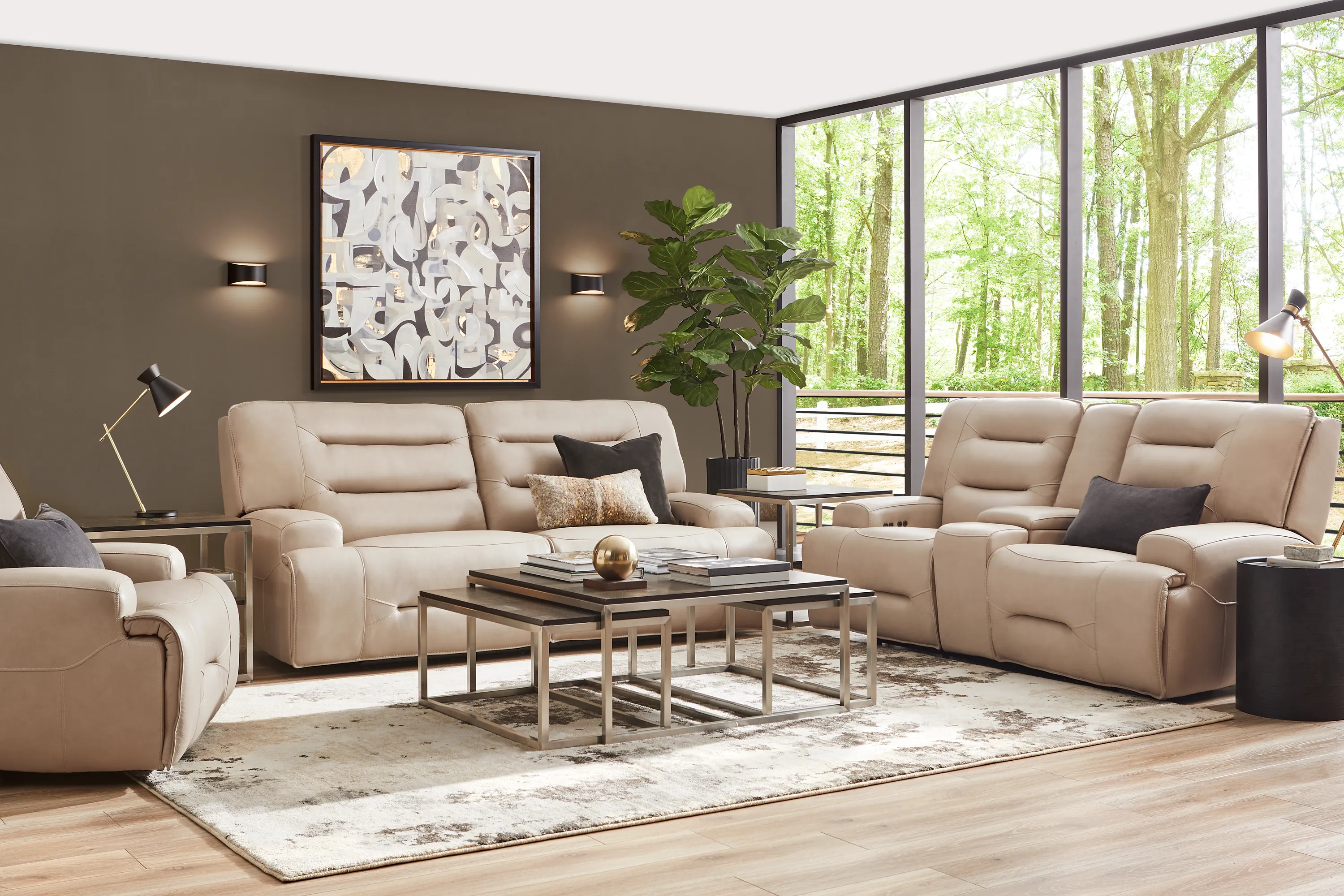 Farona Ivory Leather 8 Pc Dual Power Reclining Living Room - Thumbnail - Image 1