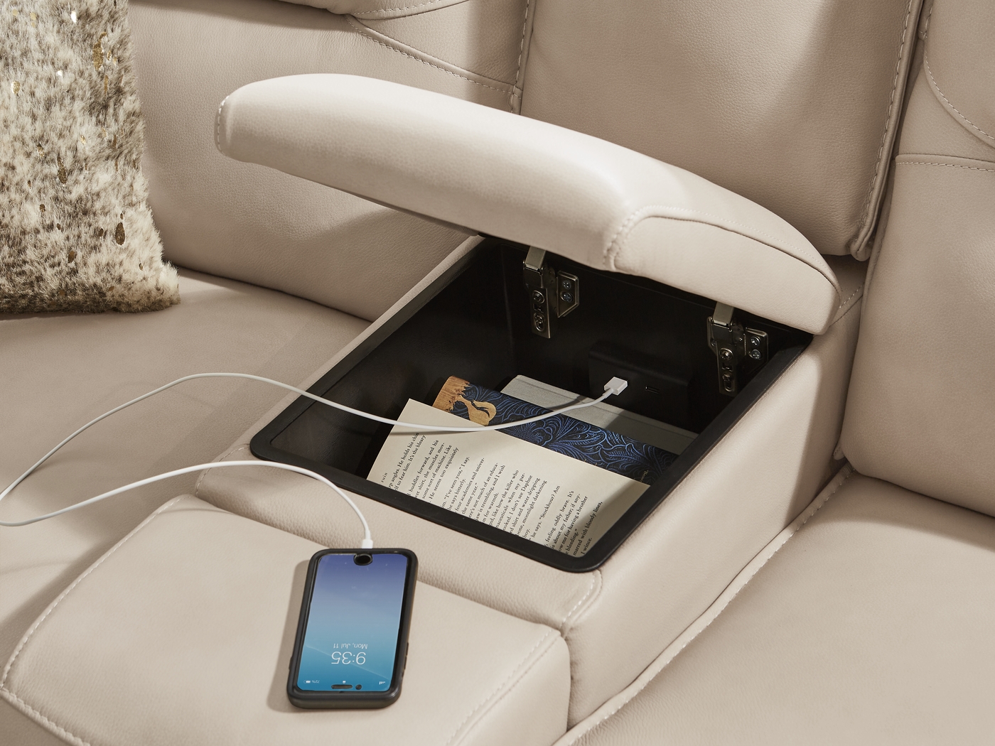 Farona Ivory Leather 3 Pc Dual Power Reclining Living Room - Thumbnail - Image 7