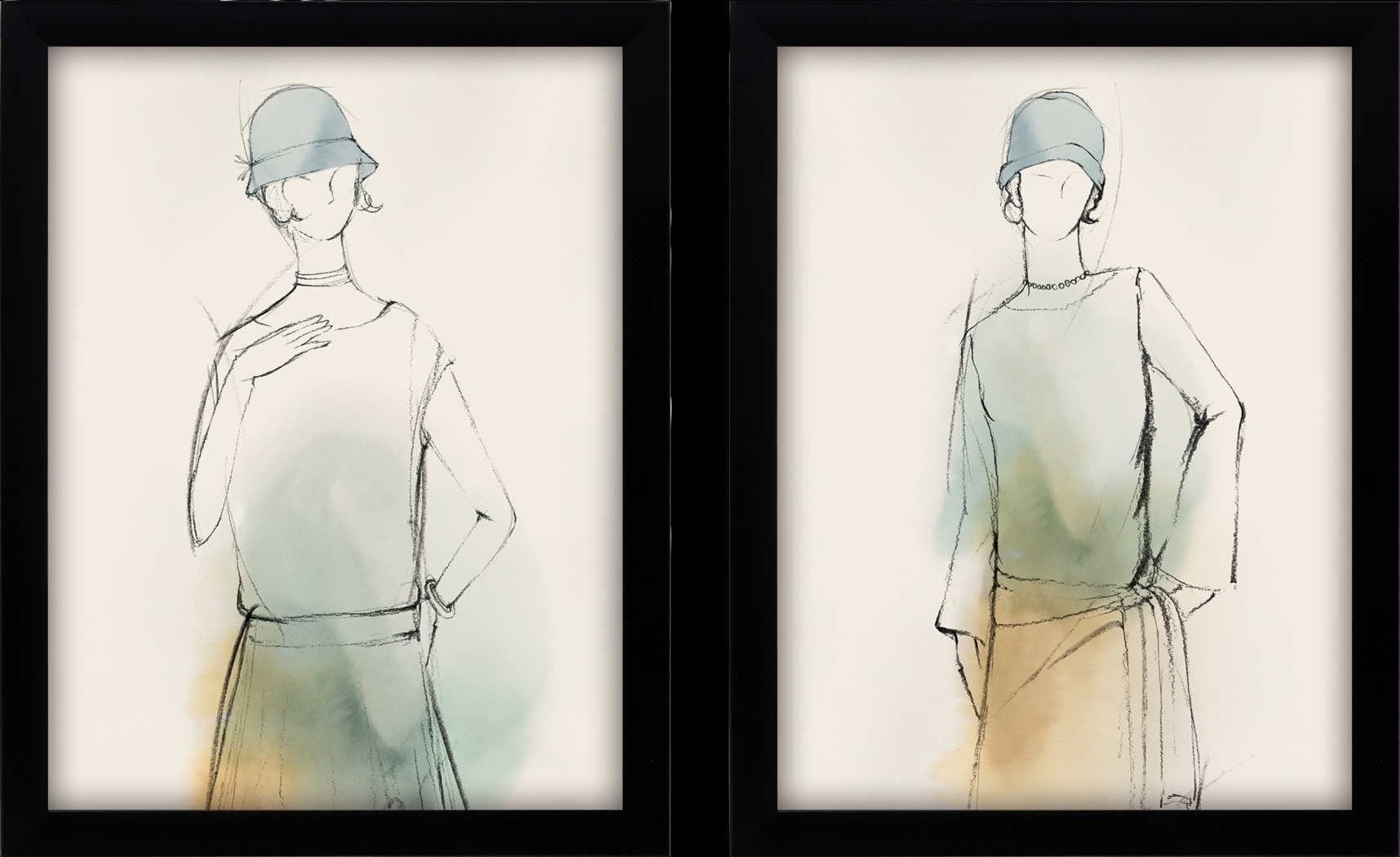 Fashion Meets Girl Beige Artwork, Set of 2 - Thumbnail - Image 1