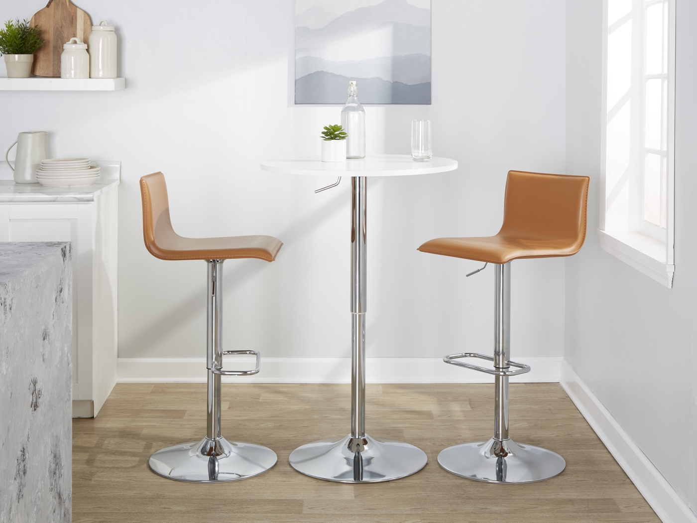 Fassitt III Camel Adjustable Swivel Barstool, Set of 2 - Thumbnail - Image 4