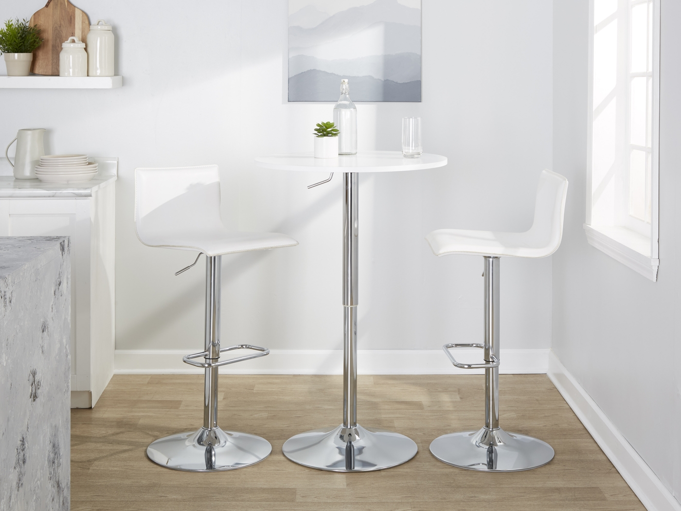 Fassitt III White Adjustable Swivel Barstool, Set of 2 - Thumbnail - Image 5