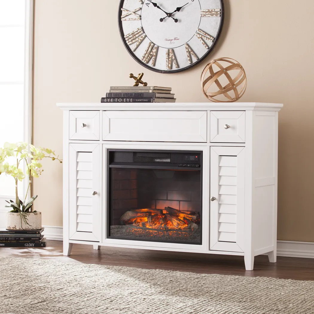Faulkwood White 48 in. Console with Infrared Fireplace - Thumbnail - Image 2